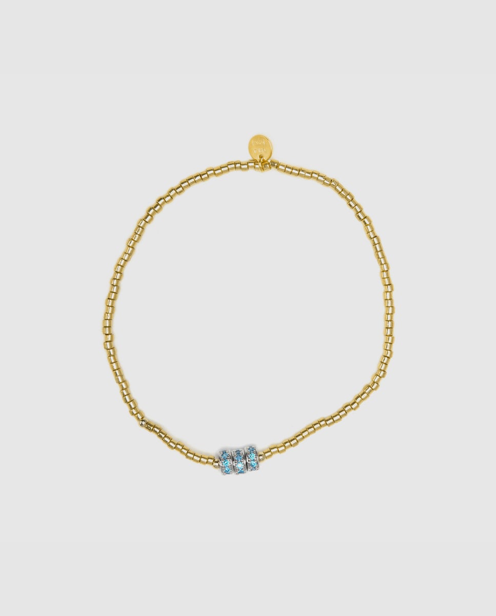 Pulsera Pide Un Deseo acabada en oro amarillo de 18k con circonita azul topacio Oro-4