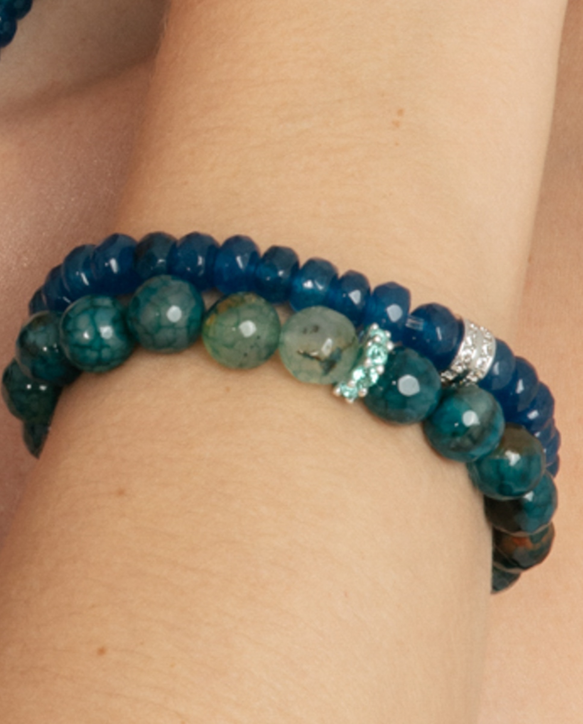 Pulsera de cadena trendy de plata de ley 925 acabada en oro amarillo de 18 quilates con ágata verde - Luxenter - Verde azulado Verde azulado-4