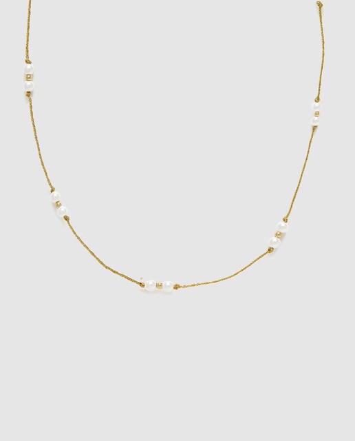 Imagen 0 de Collar Pide Un Deseo de Plata de Ley 925 acabado en oro amarillo de 18 quilates con Perla Blanca
