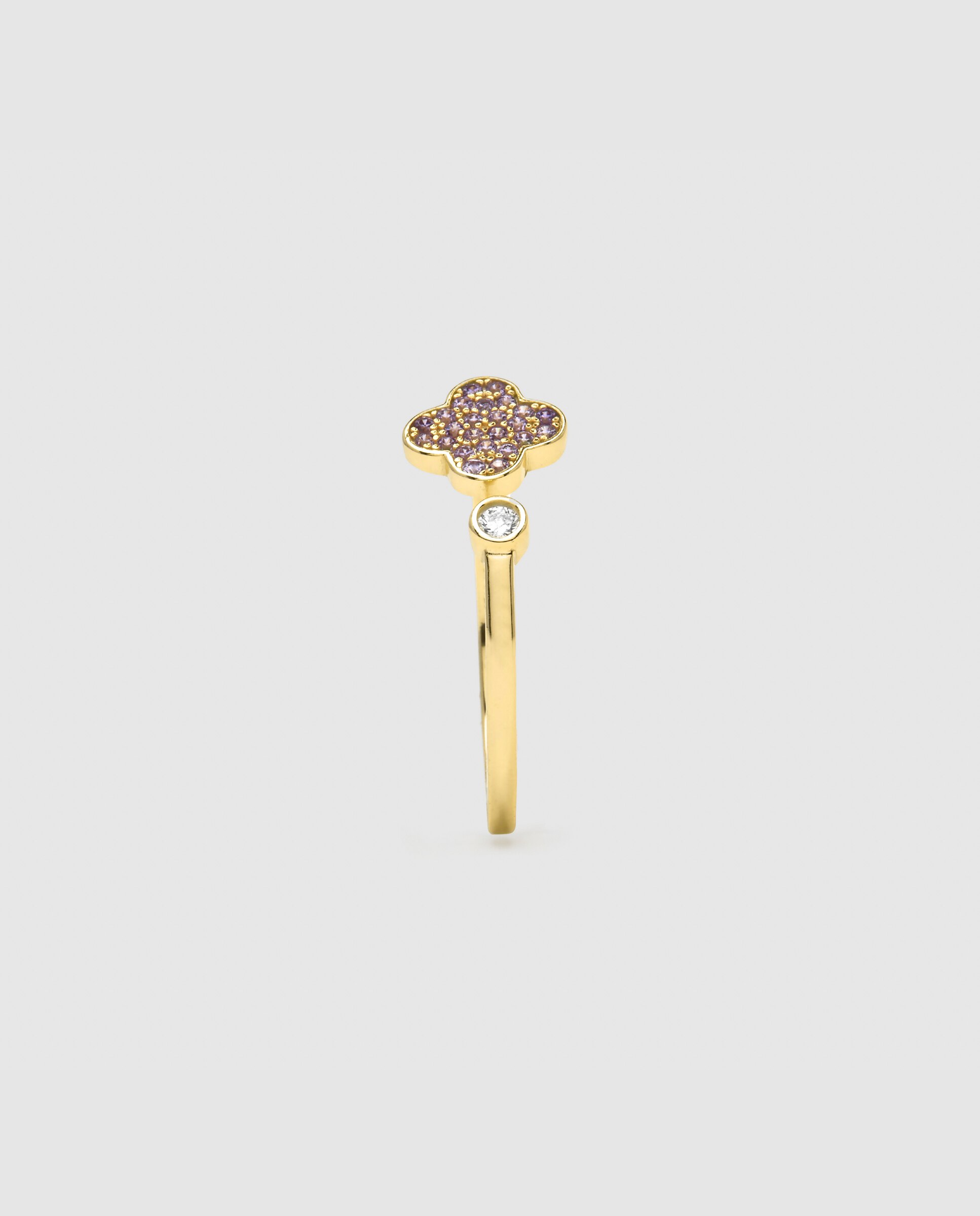 Anillo pide un deseo de plata de ley 925 acabado en oro amarillo de 18 quilates con circonita amatista - Luxenter - Dorado Dorado-3