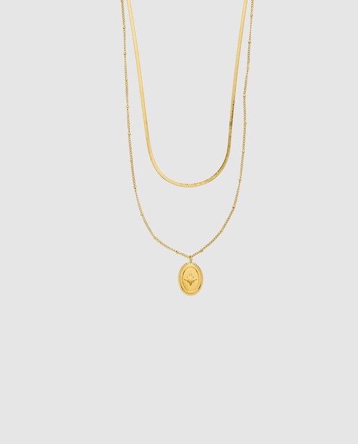 Imagen 0 de Collar Boho de acero acabado en oro amarillo de 18k con circonita brillante