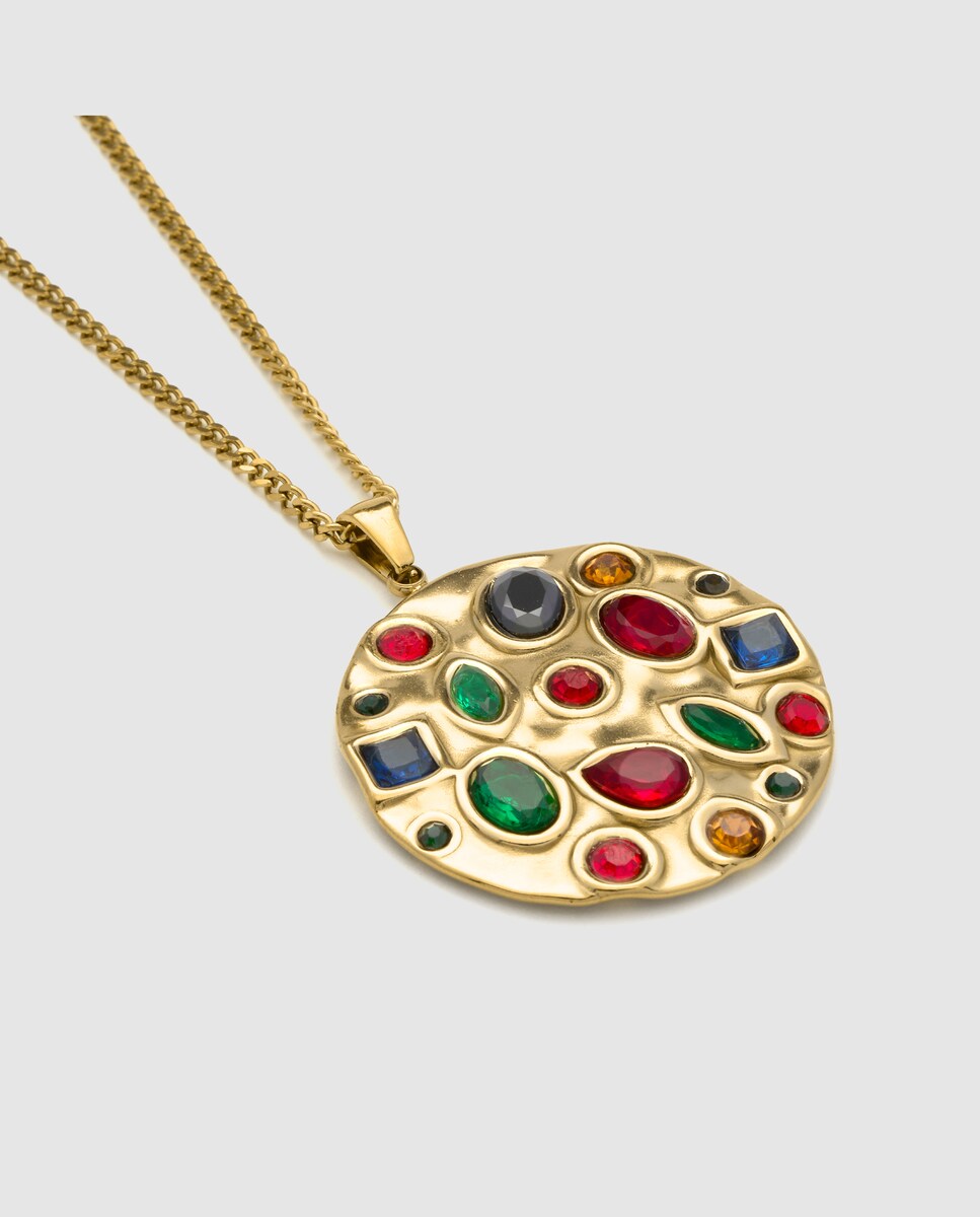 Collar Boho de acero acabado en oro amarillo de 18k con cuarzo hidrotermal multicolor Multicolor-4