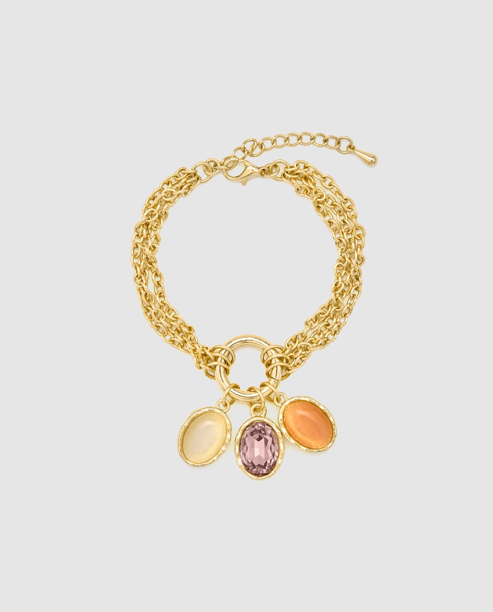 Pulsera África acabada en oro amarillo de 18k con ojo de gato multicolor Multicolor-3