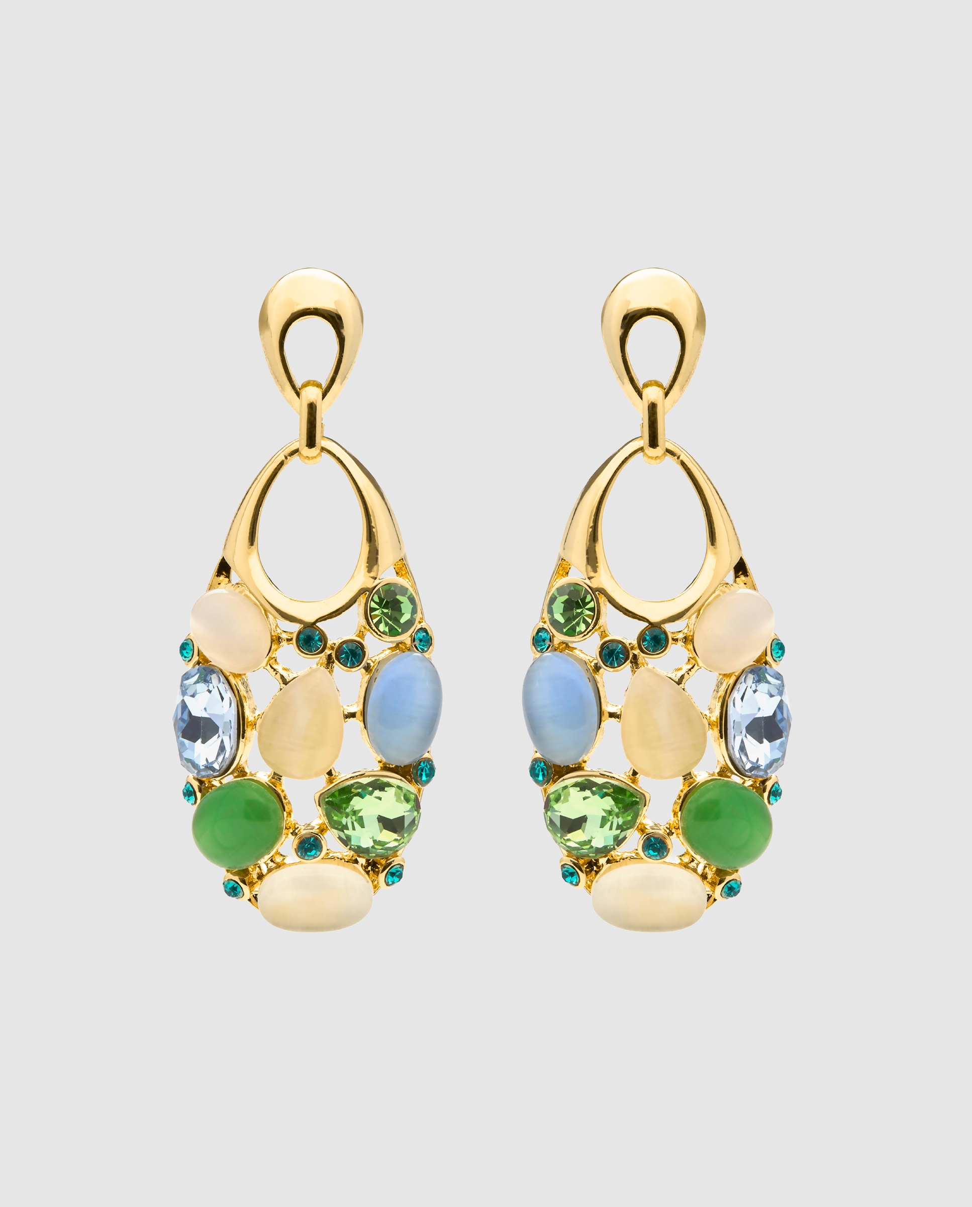 Pendientes áfrica acabados en oro amarillo de 18 quilates con ojo de gato multicolor - Luxenter - Oro Oro-1
