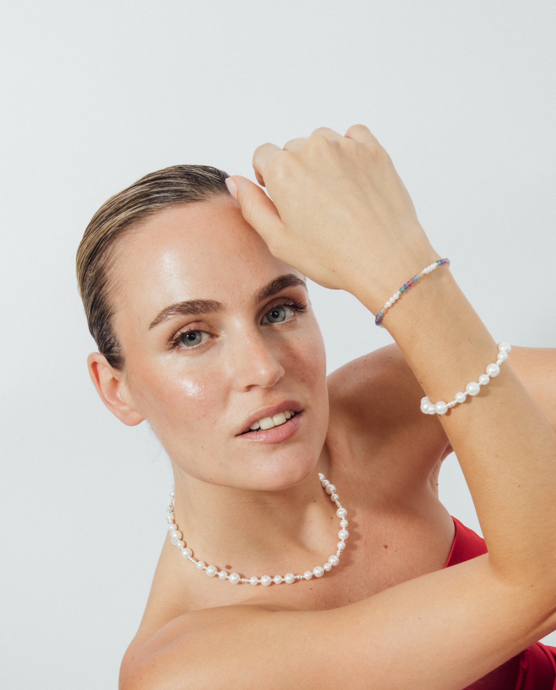 Pulsera de cadena áfrica acabada en rodio con perla blanca - Luxenter - Blanco Blanco-2