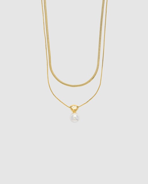 Imagen 0 de Collar África acabado en oro amarillo de 18k con perla blanca