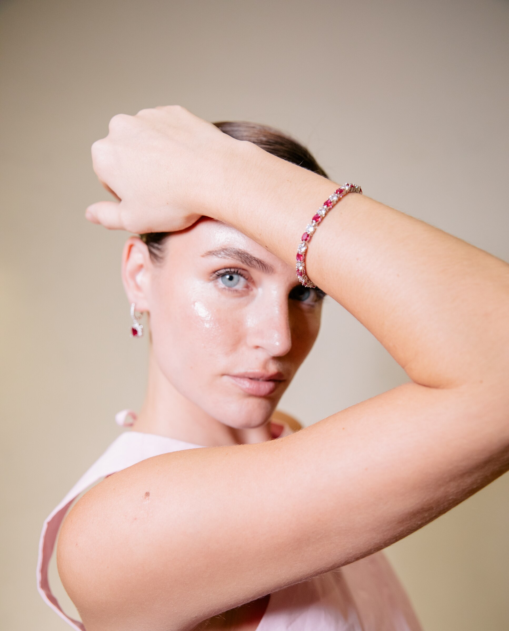 Pulsera riviere áfrica acabada en rodio con circonita rubí - Luxenter - Rojo Rojo-2
