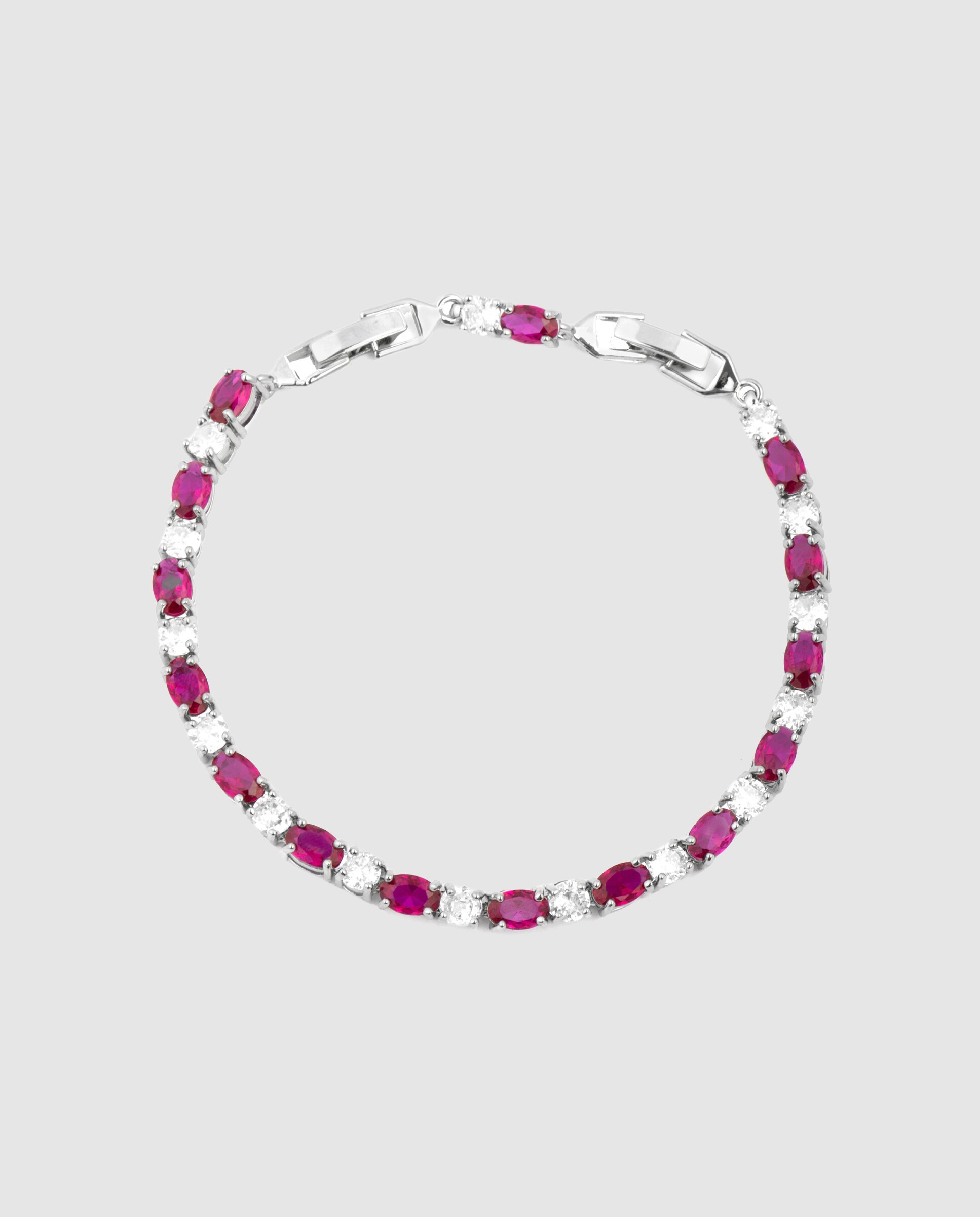 Pulsera riviere áfrica acabada en rodio con circonita rubí - Luxenter - Rojo Rojo-3