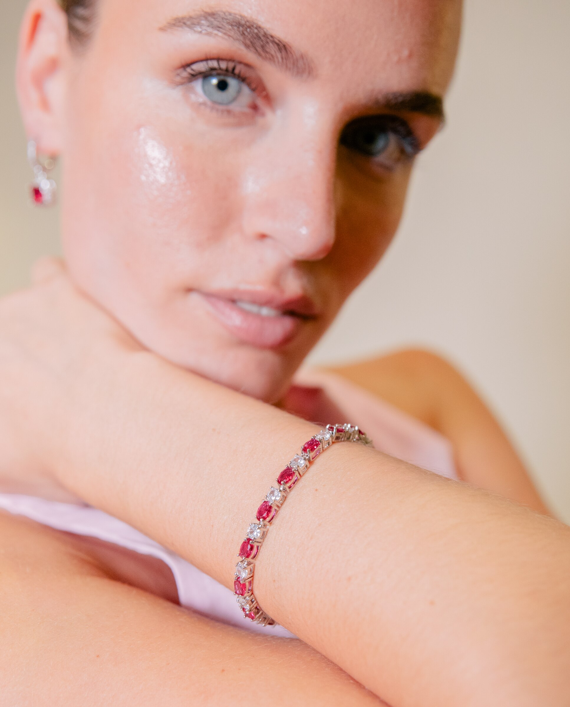 Pulsera riviere áfrica acabada en rodio con circonita rubí - Luxenter - Rojo Rojo-4