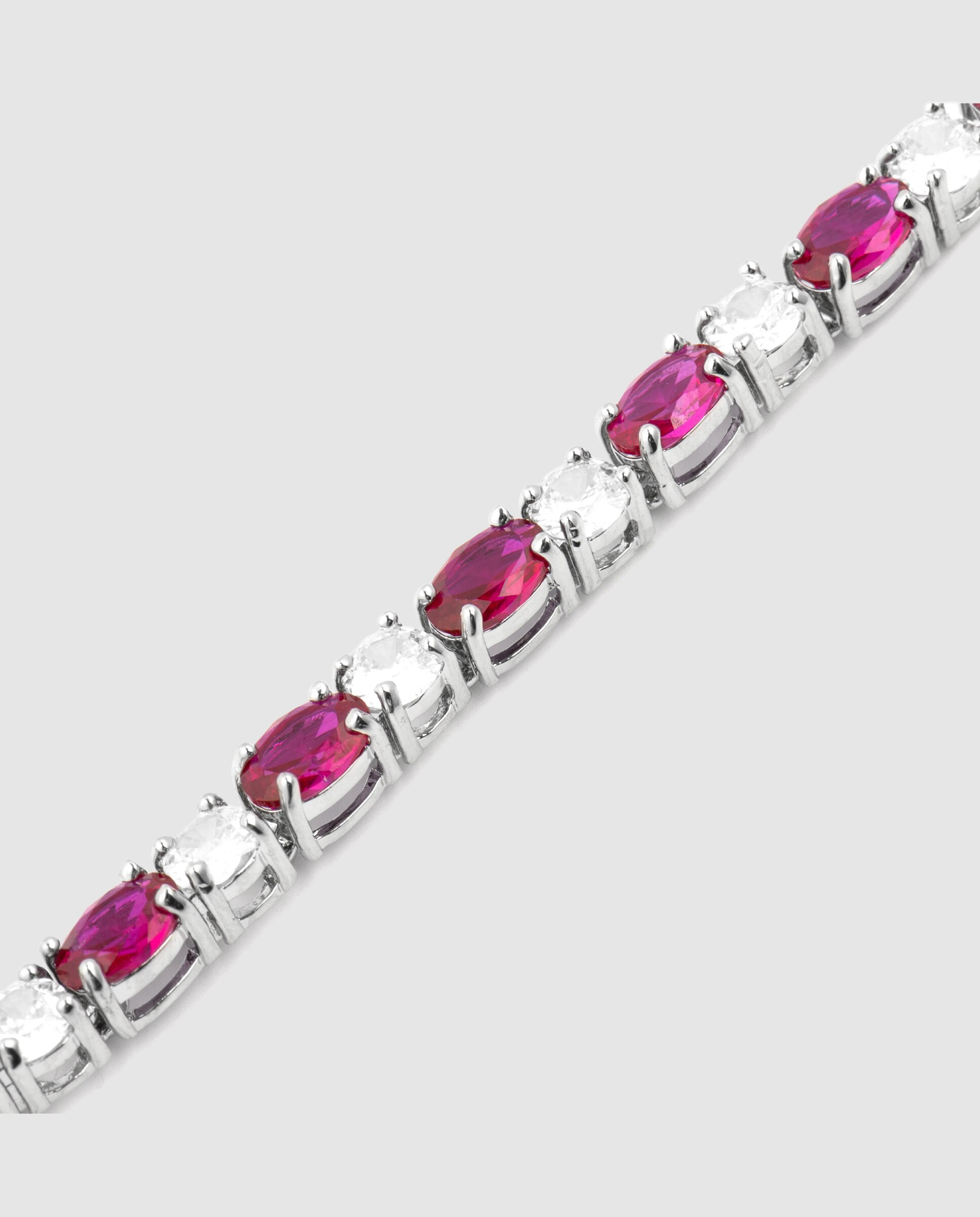 Pulsera riviere áfrica acabada en rodio con circonita rubí - Luxenter - Rojo Rojo-6