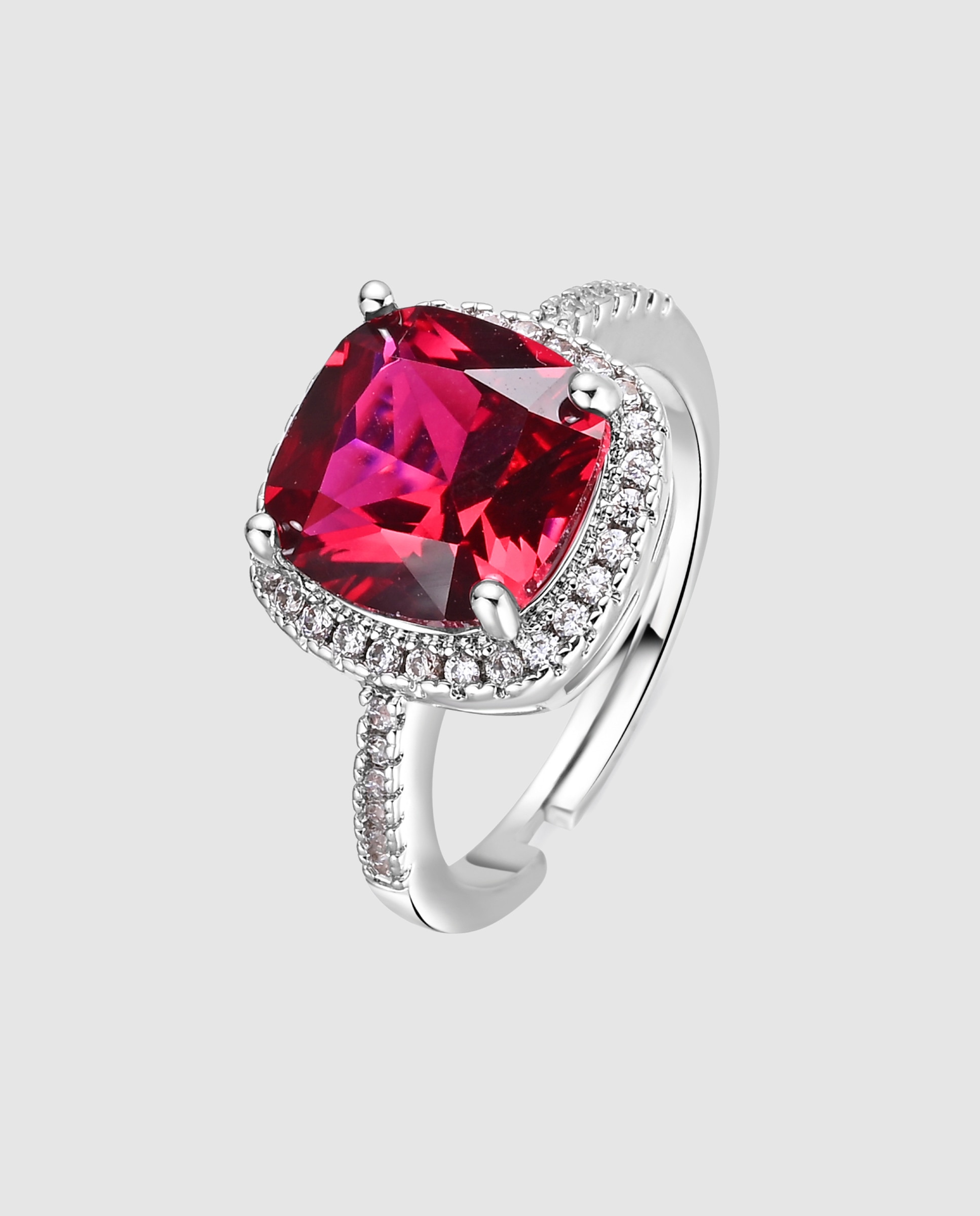 Anillo áfrica acabado en rodio con circonita rubí - Luxenter - Rojo Rojo-1