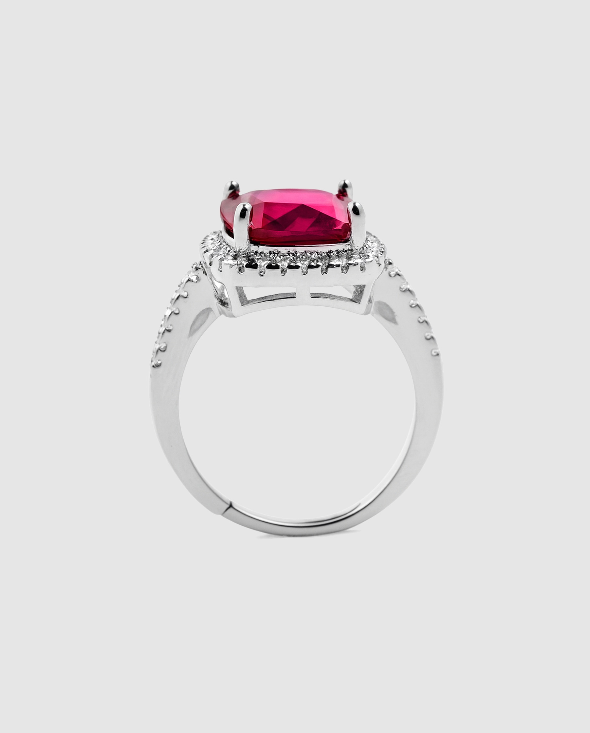 Anillo áfrica acabado en rodio con circonita rubí - Luxenter - Rojo Rojo-7