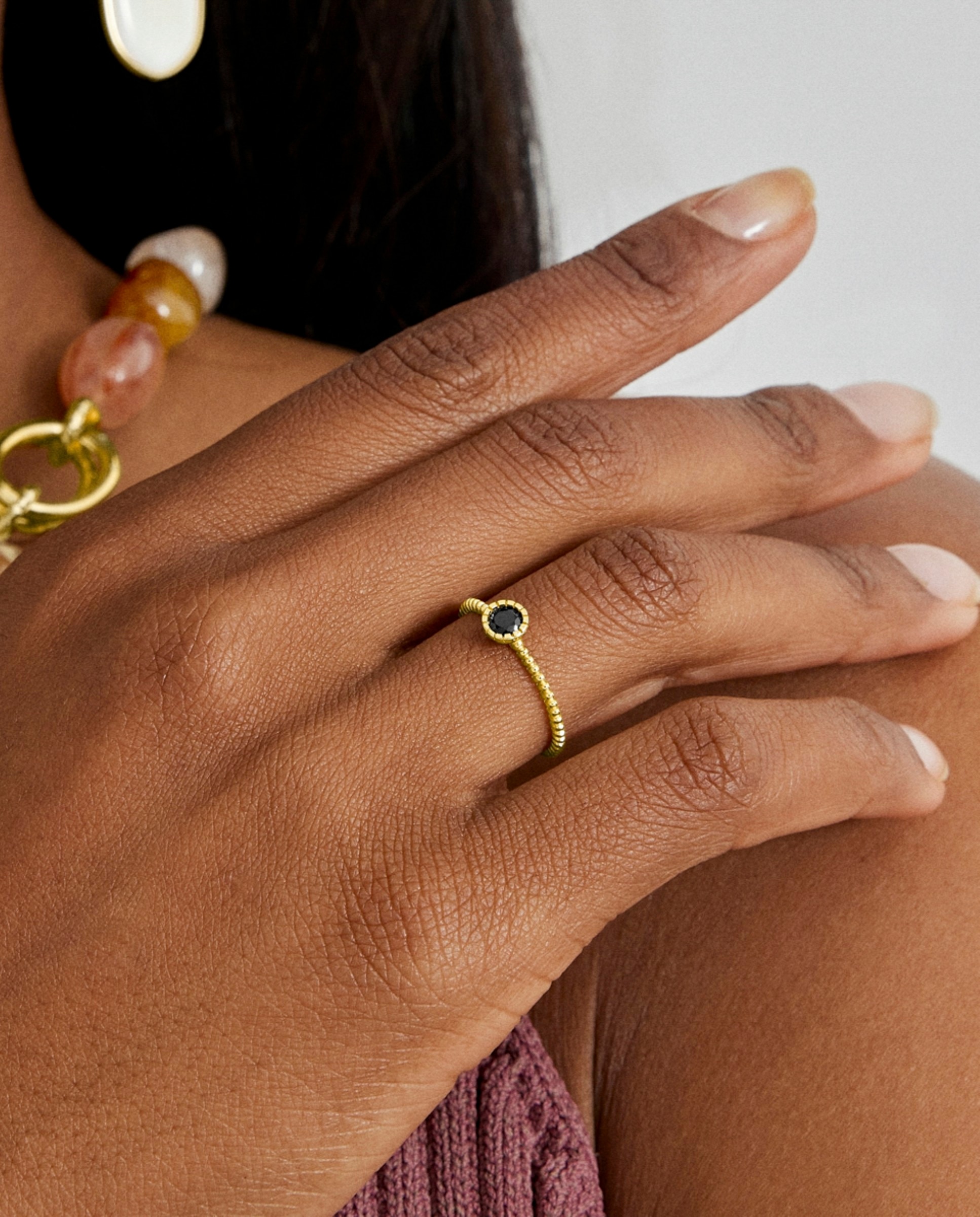 Anel Happy Gems de Prata de Lei 925 com Acabamento em Ouro de 18 Quilates e Zirconita Onix Preto-2