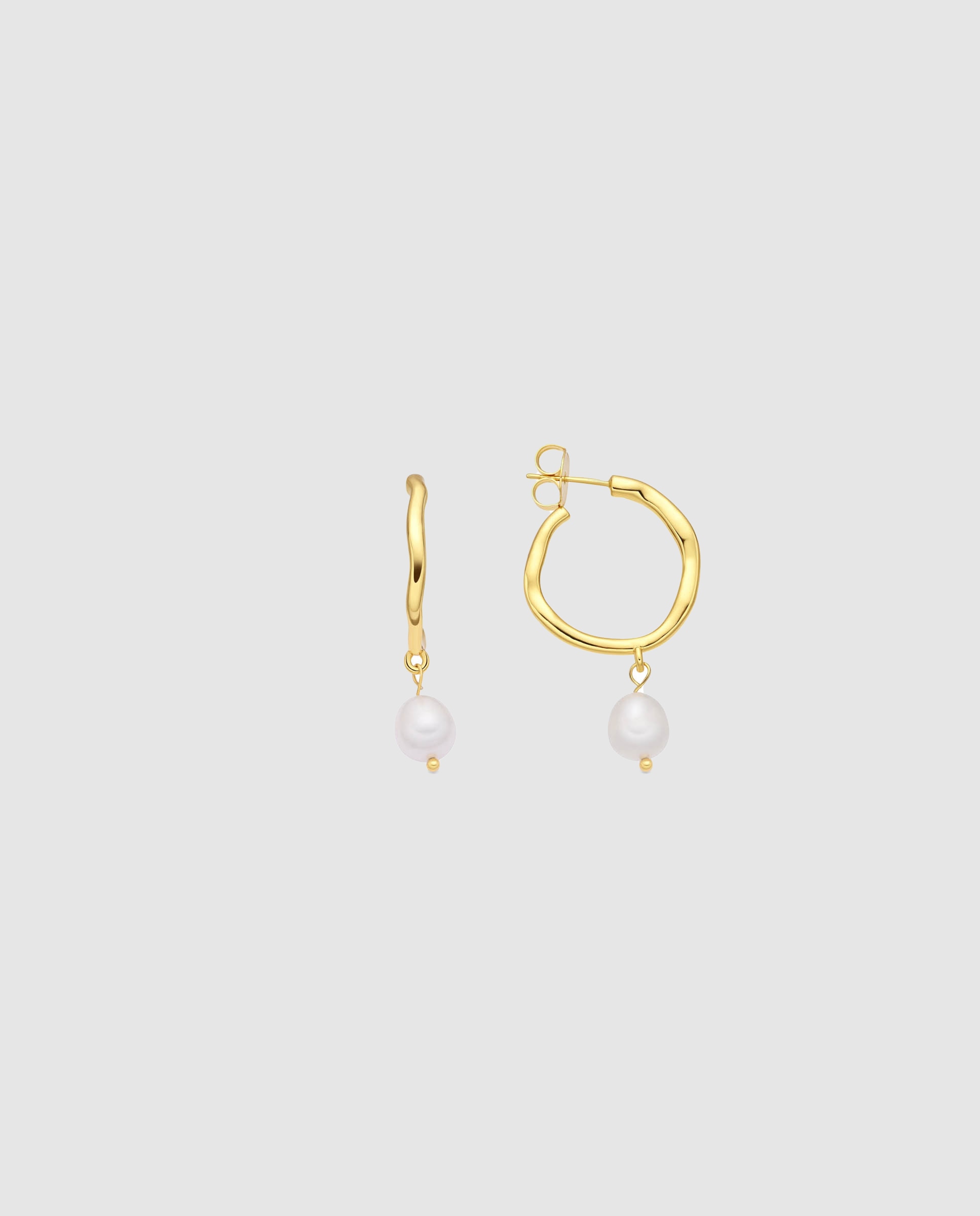 Pendientes de aro basic con perla blanca acabados en oro amarillo de 18k - Luxenter - Dorado Dorado-1