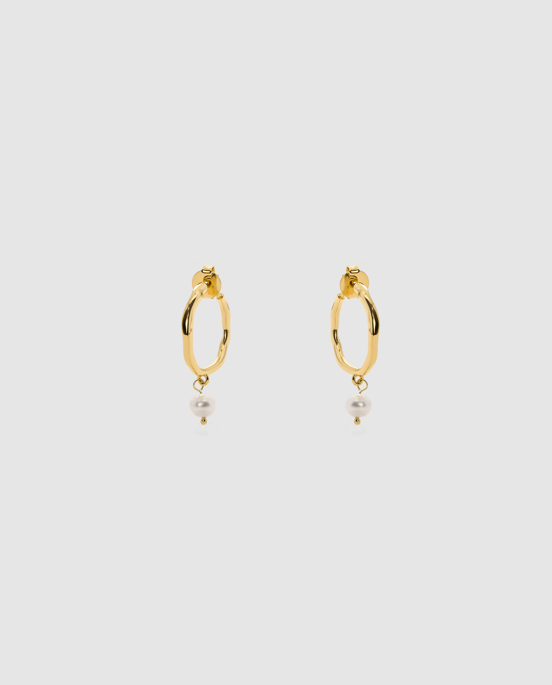 Pendientes de aro basic con perla blanca acabados en oro amarillo de 18k - Luxenter - Dorado Dorado-2
