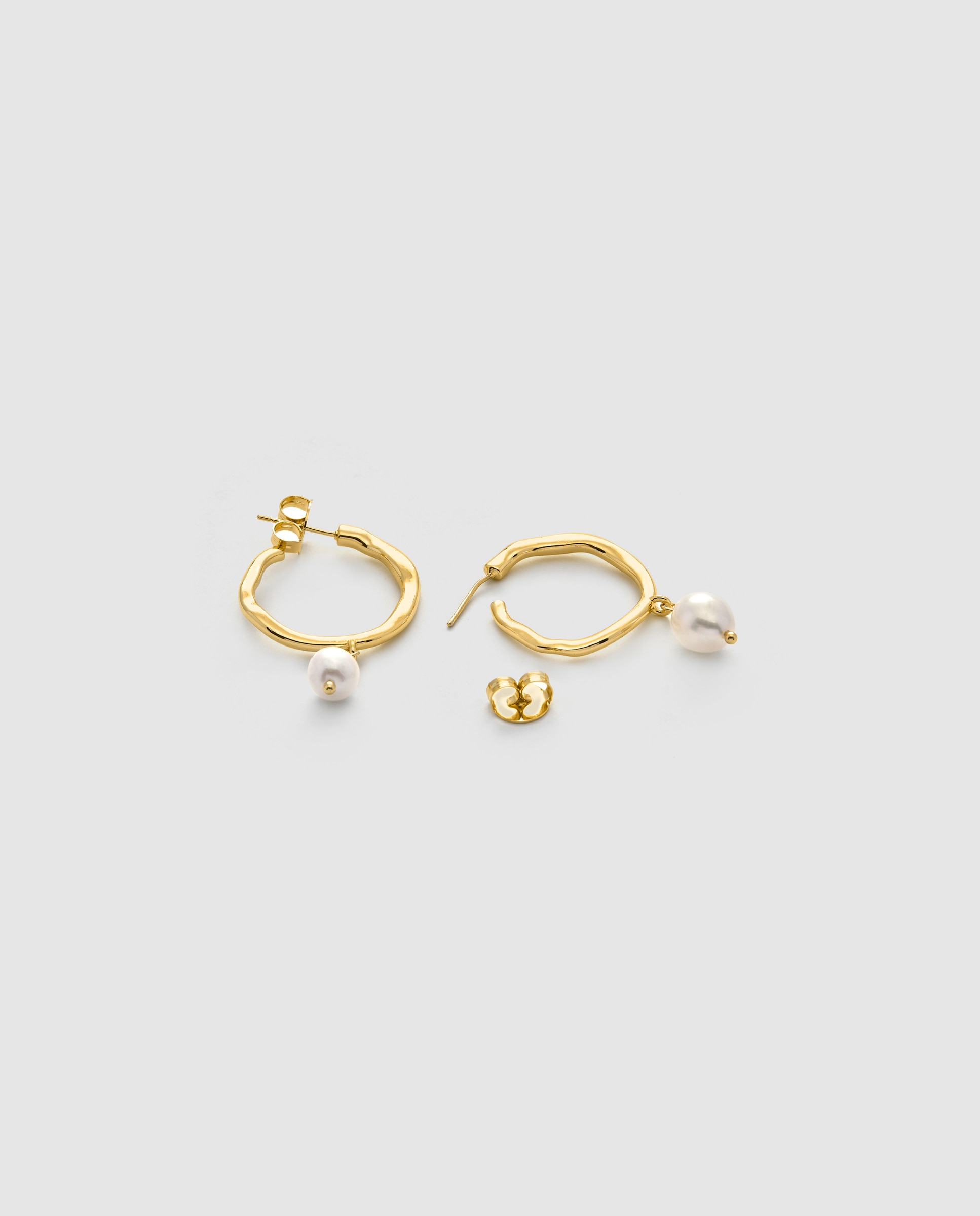 Pendientes de aro basic con perla blanca acabados en oro amarillo de 18k - Luxenter - Dorado Dorado-3