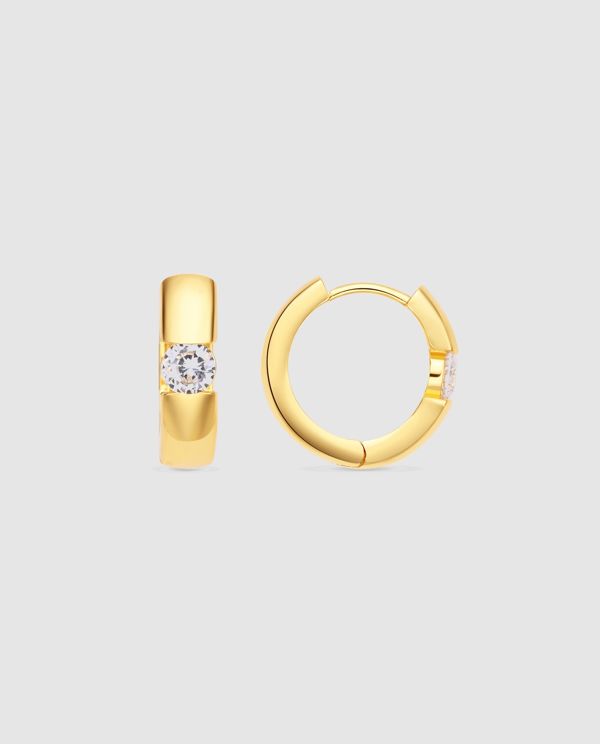 Pendientes de aro basic con circonita brillante acabados en oro amarillo de 18k - Luxenter - Dorado Dorado-1