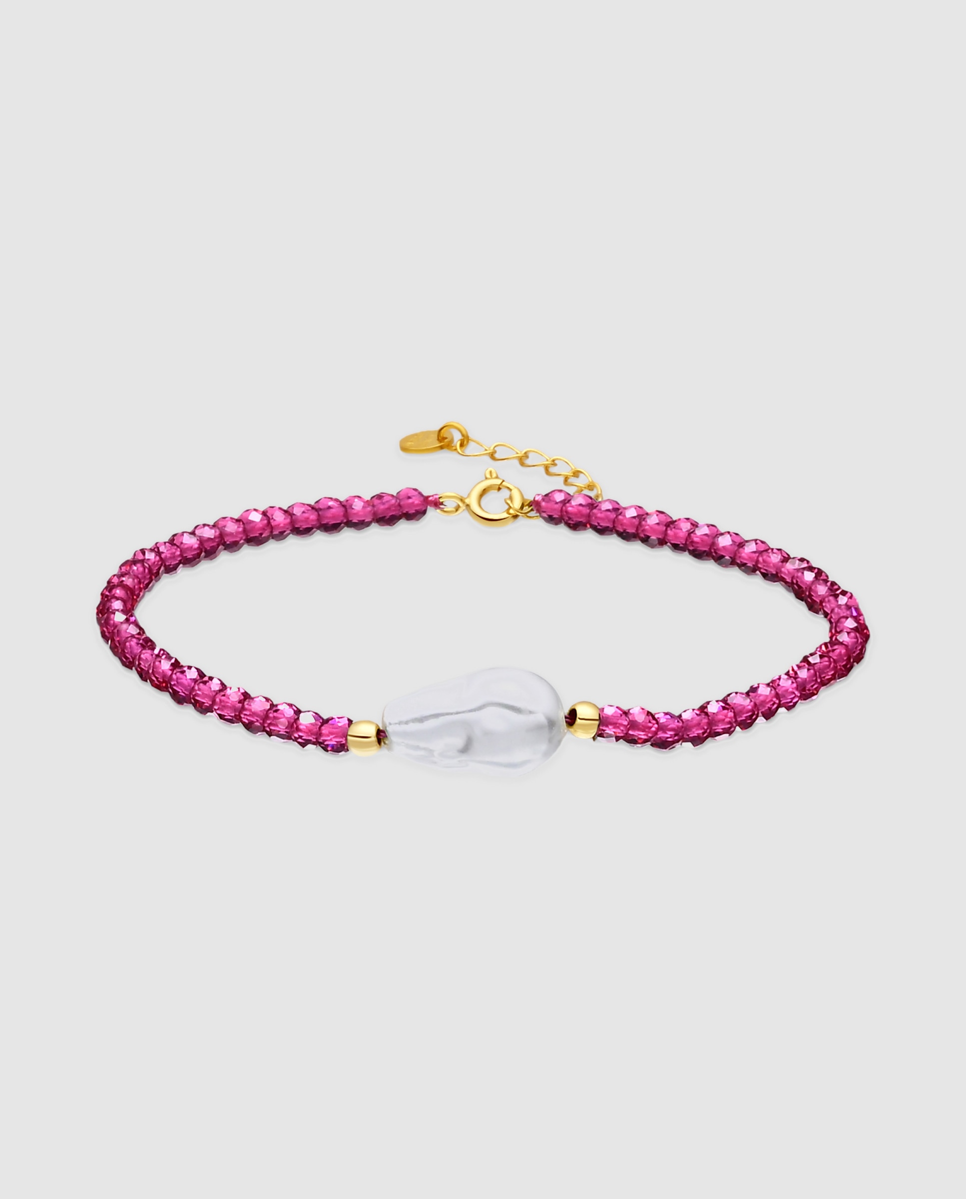 Pulsera de cadena atelier con cierre de plata de ley 925 con circon cierre de plata de ley 925 conita rosa acabada en oro amarillo de 18k - Luxenter - Rosa Rosa-1