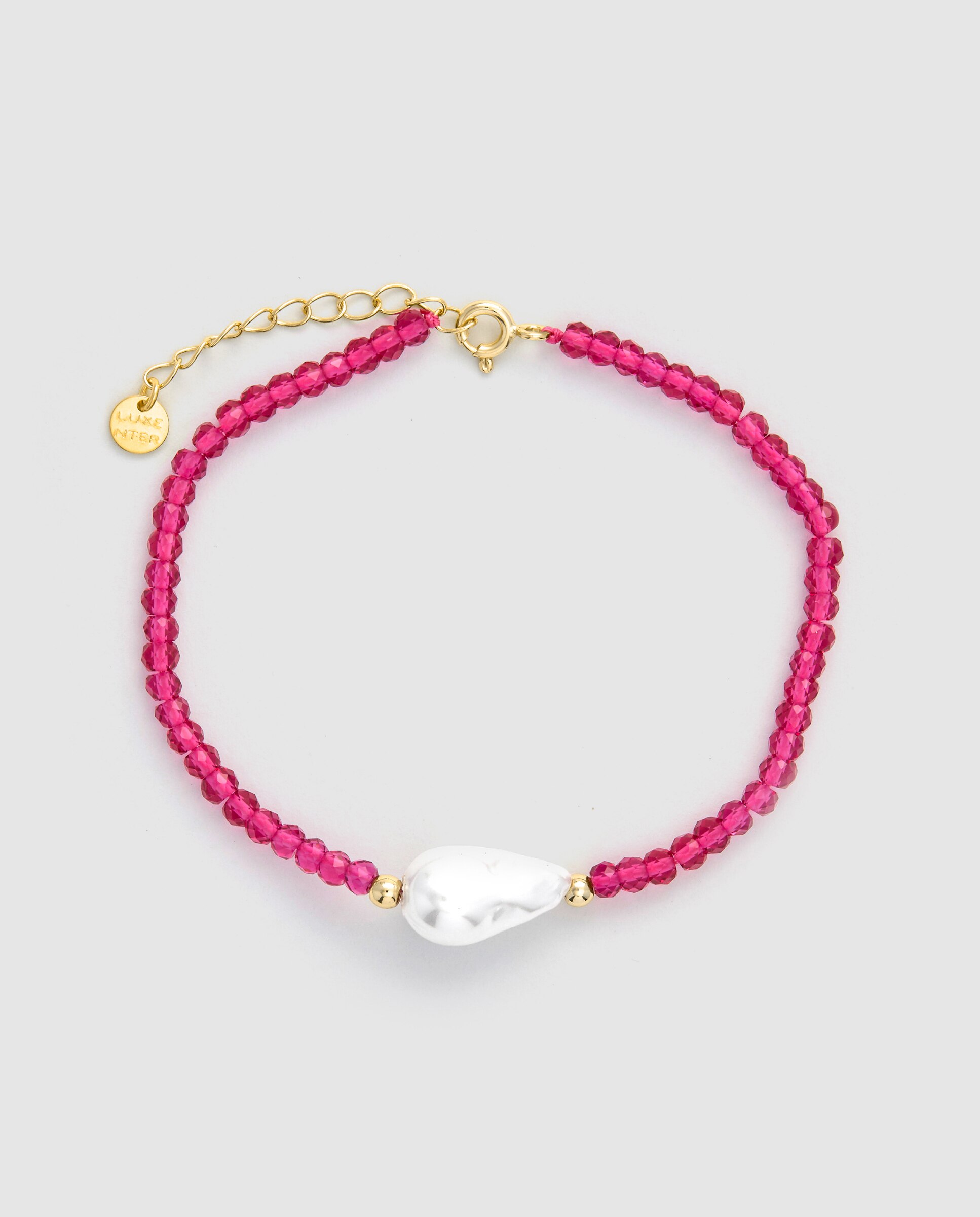 Pulsera de cadena atelier con cierre de plata de ley 925 con circon cierre de plata de ley 925 conita rosa acabada en oro amarillo de 18k - Luxenter - Rosa Rosa-2