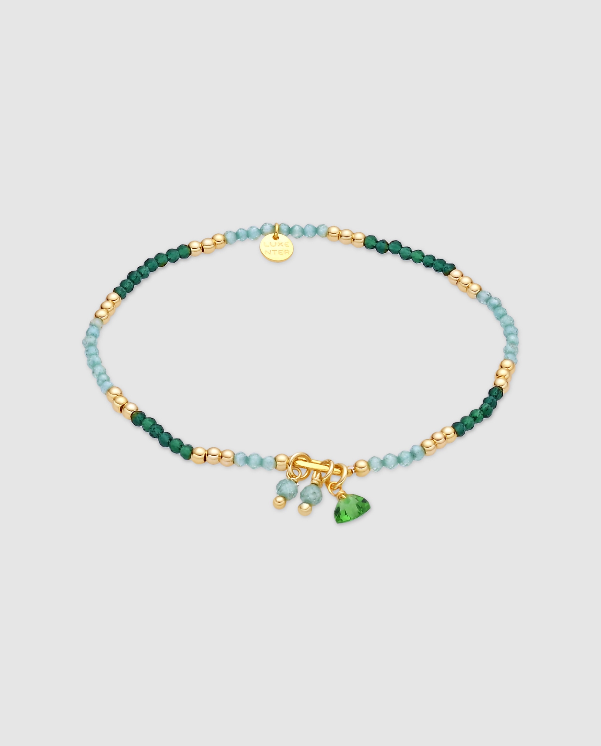 Pulsera de cadena atelier de plata de ley 925 con cristal verde acabada en oro amarillo de 18k - Luxenter - Verde Verde-1