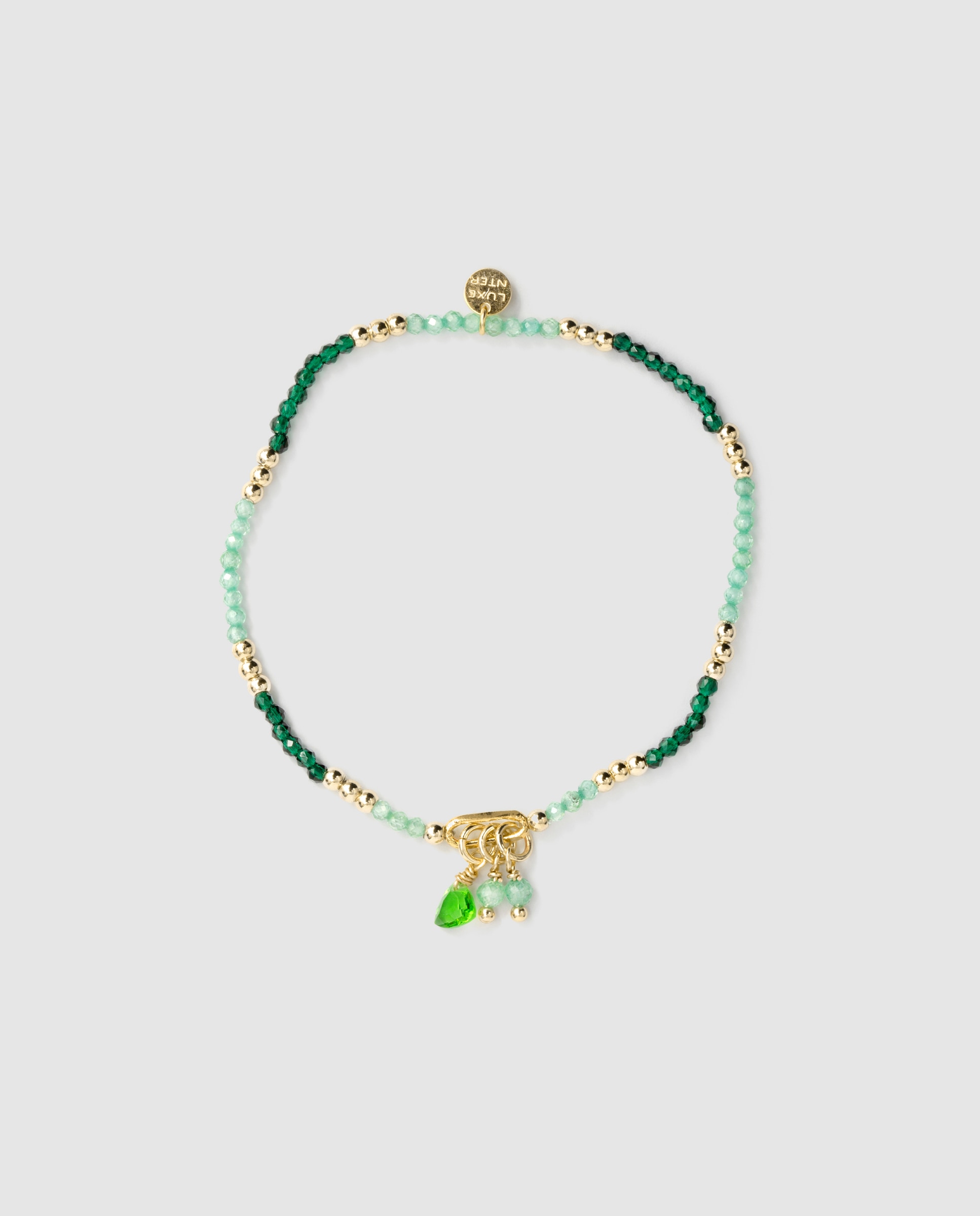 Pulsera de cadena atelier de plata de ley 925 con cristal verde acabada en oro amarillo de 18k - Luxenter - Verde Verde-2