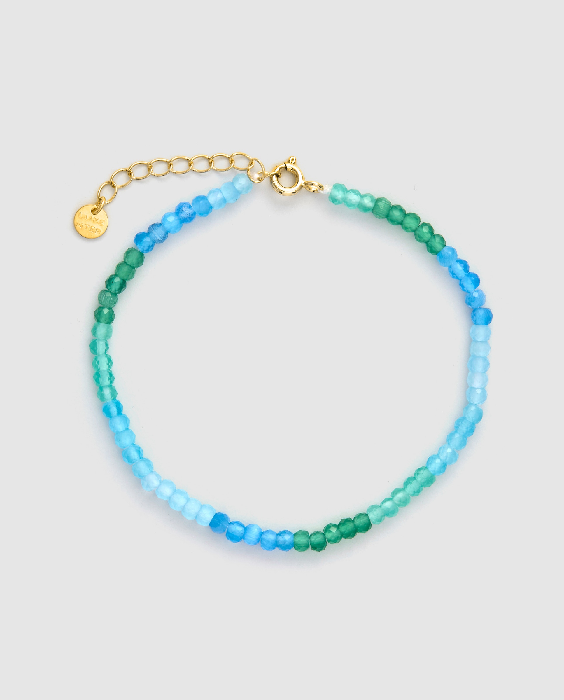 Pulsera de cadena pide un deseo con cierre de plata de ley 925 con circon cierre de plata de ley 925 conita aguamarina acabada en oro amarillo de 18k - Luxenter - Azul Azul-2