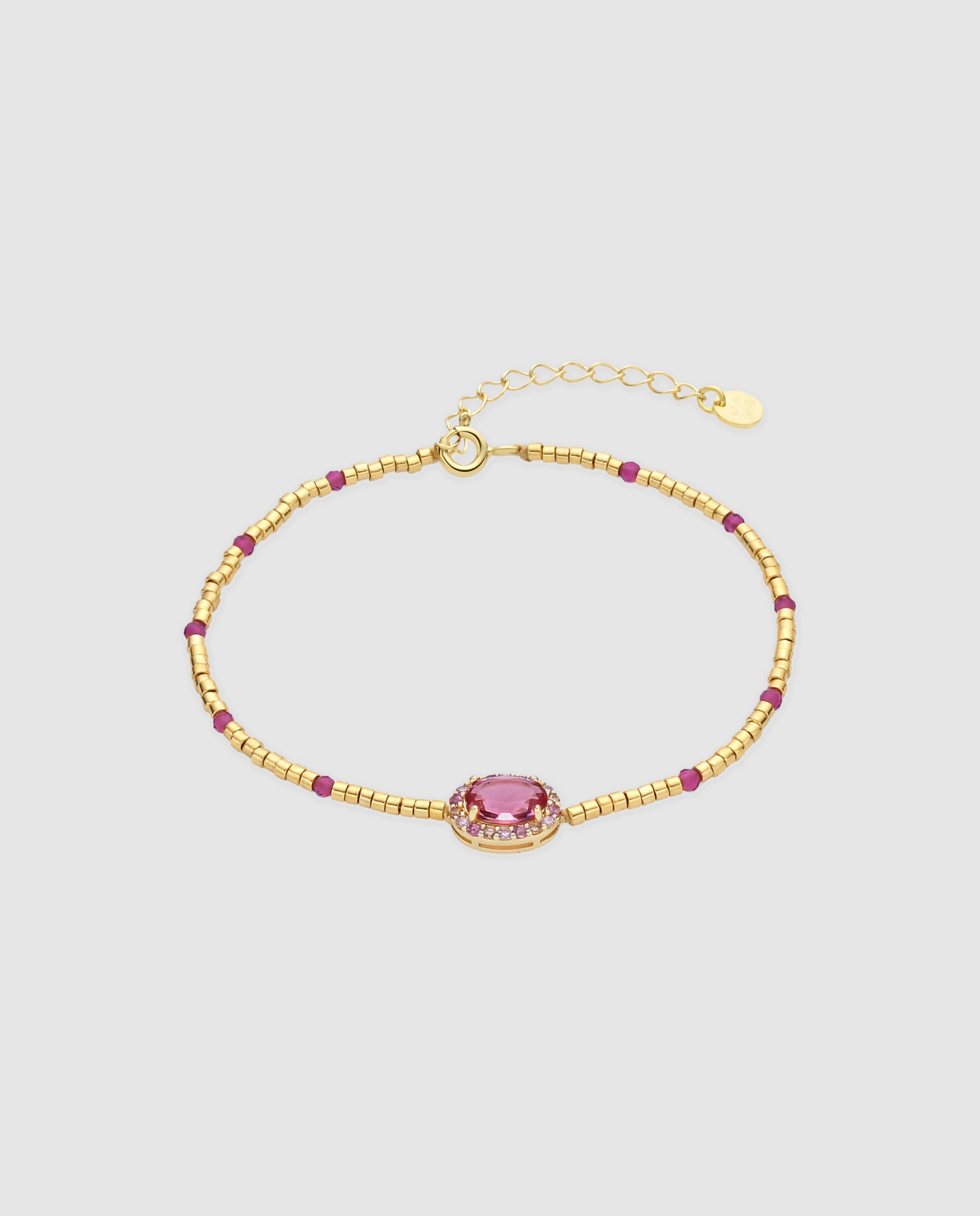 Pulsera de cadena atelier de plata de ley 925 con circonita rosa acabada en oro amarillo de 18k - Luxenter - Rosa Rosa-1