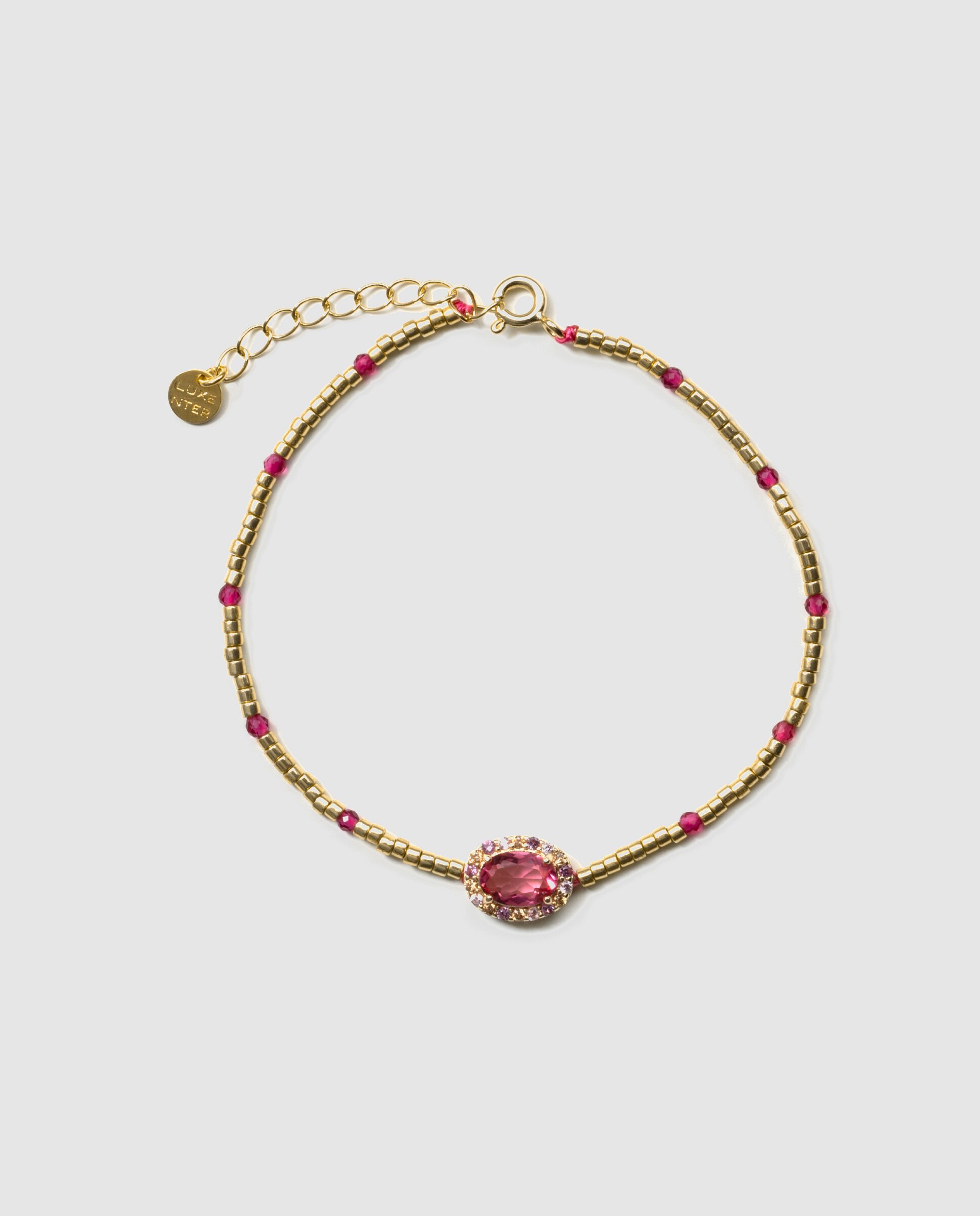 Pulsera de cadena atelier de plata de ley 925 con circonita rosa acabada en oro amarillo de 18k - Luxenter - Rosa Rosa-3