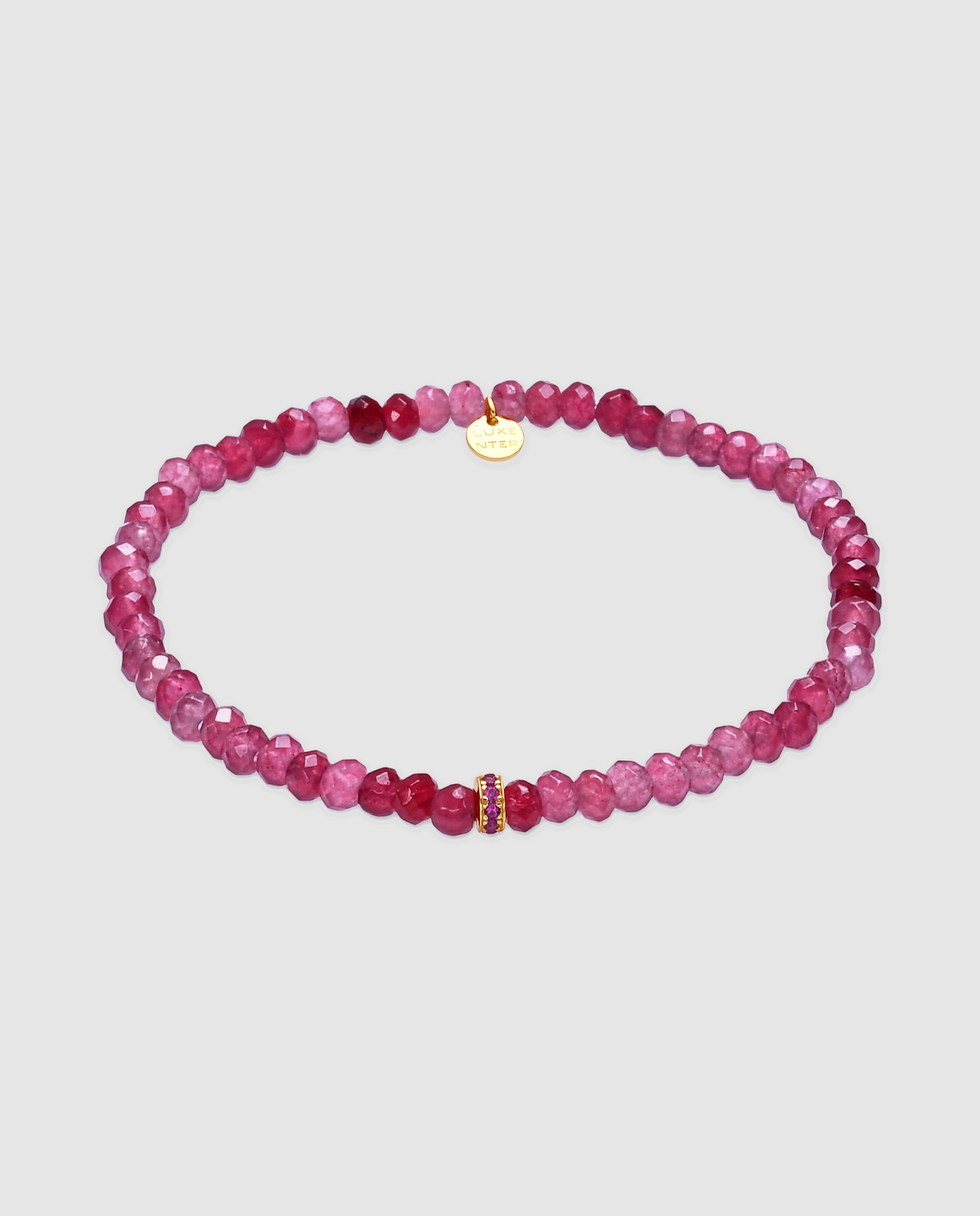Pulsera de cadena africa con cristal fucsia acabada en oro amarillo de 18k - Luxenter - Rosa Rosa-1