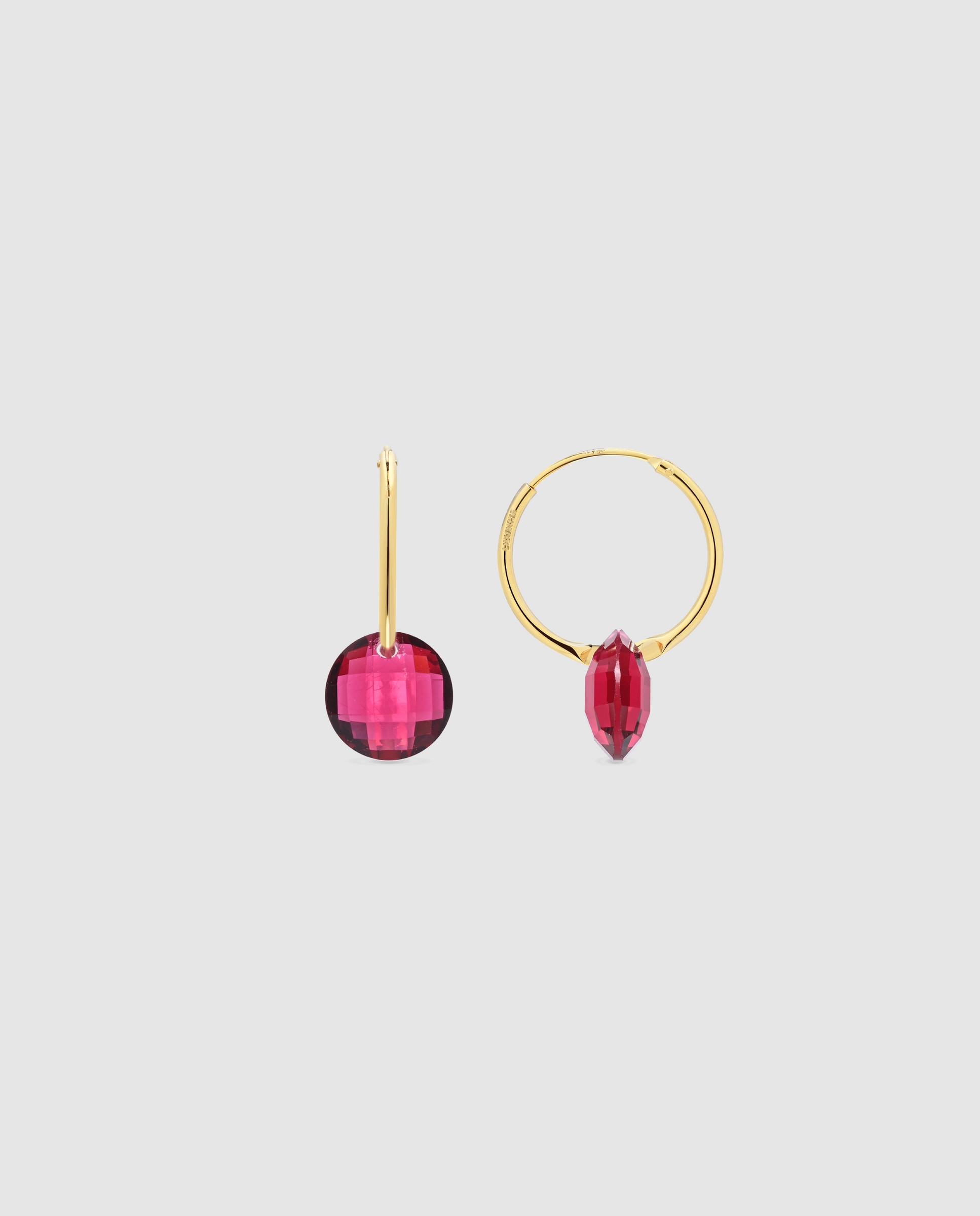 Pendientes de aro africa con cuarzo hidrtotermal frambuesa acabados en oro amarillo de 18k - Luxenter - Rosa Rosa-1