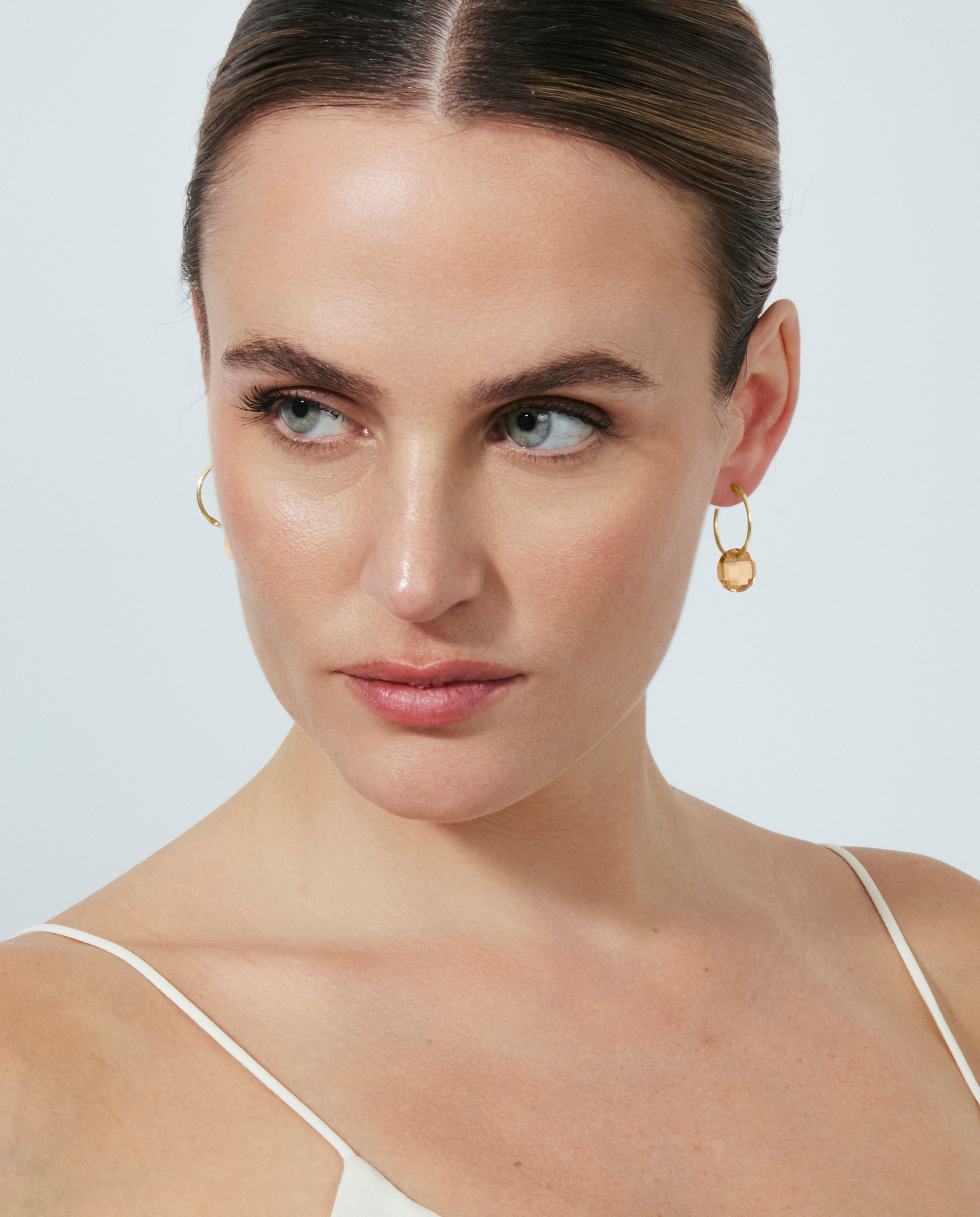 Pendientes de aro africa con cuarzo hidrtotermal champagne acabados en oro amarillo de 18k - Luxenter - Dorado Dorado-5