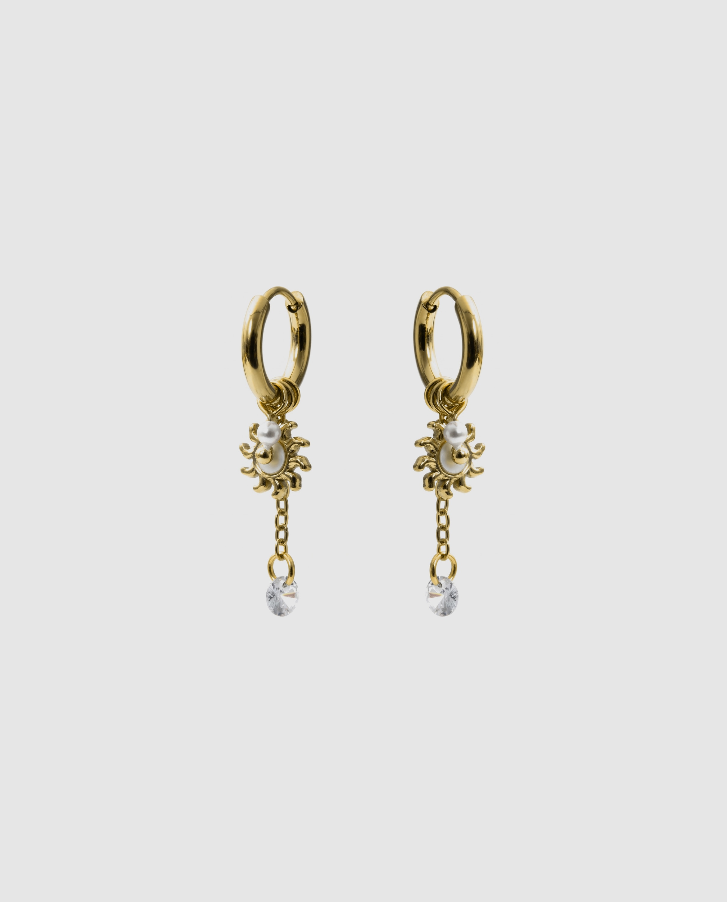 Pendientes de aro boho de acero acabados en oro amarillo 18 quilates con perla blanca - Luxenter - Dorado Dorado-3