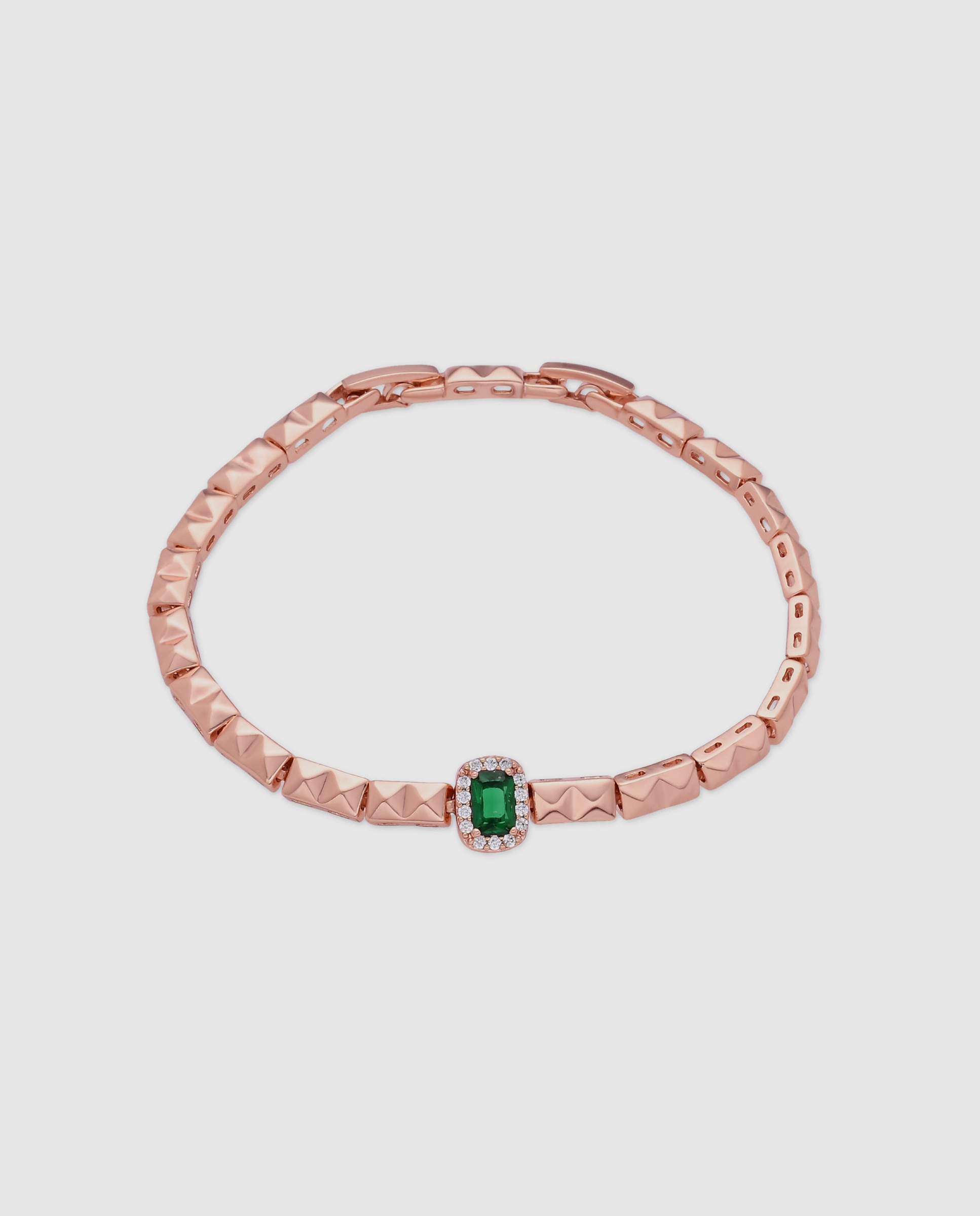 Pulsera de eslabones special edition con circonita esmeralda acabada en oro rosa 18k - Luxenter - Verde Verde-1