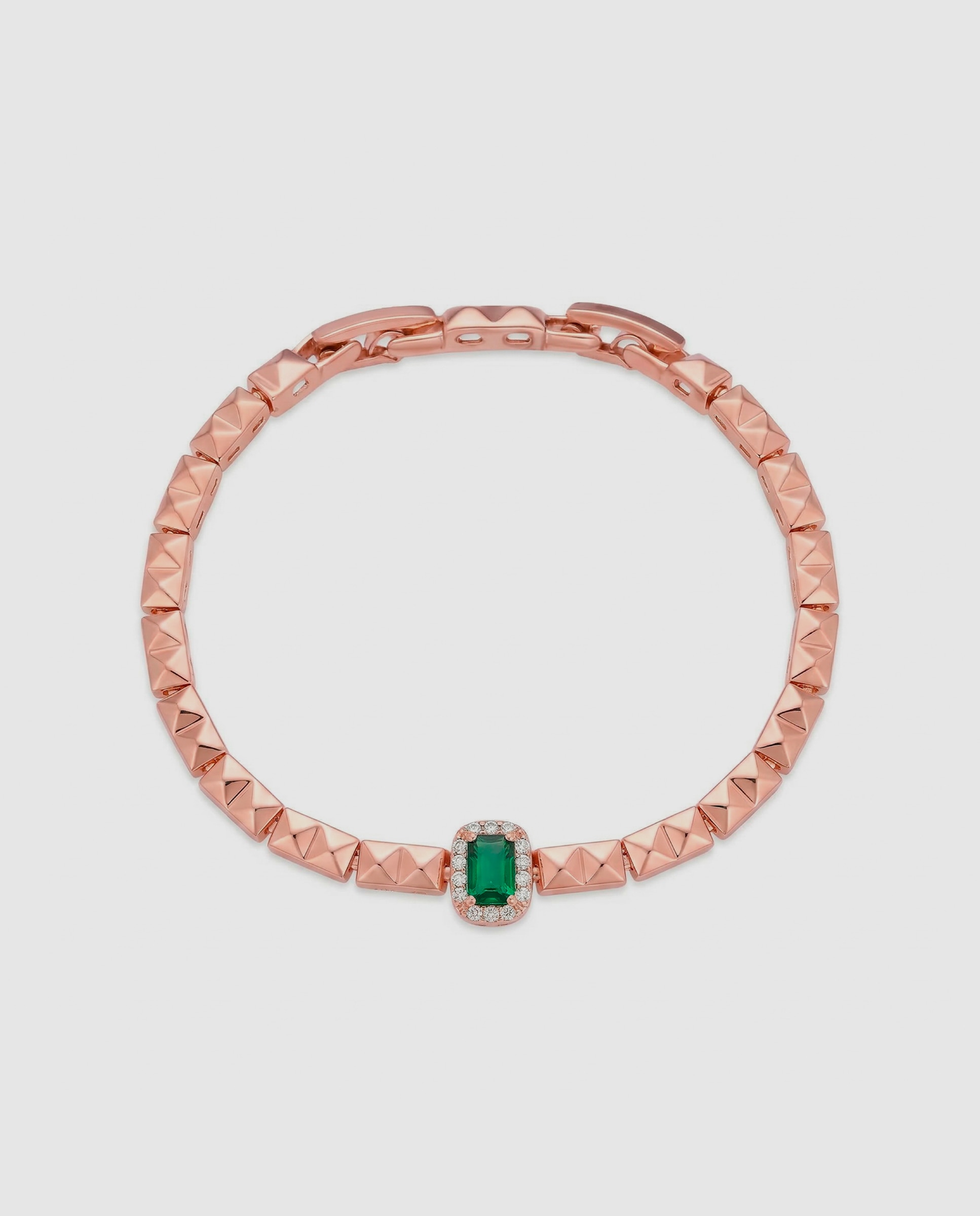 Pulsera de eslabones special edition con circonita esmeralda acabada en oro rosa 18k - Luxenter - Verde Verde-2