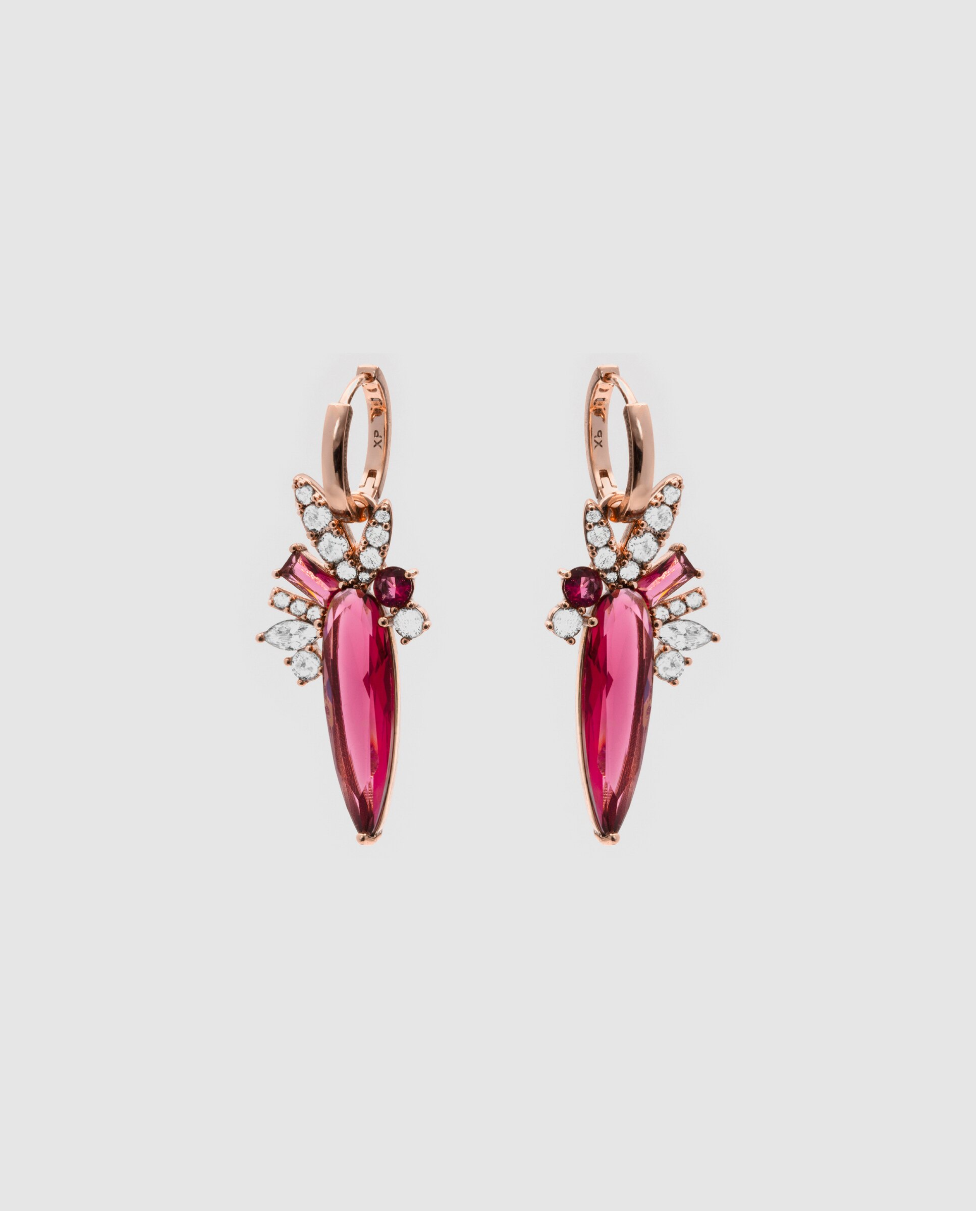 Imagen 2 de Pendientes de aro special edition con cuarzo hidrotermal cereza acabados en oro rosa 18k - Luxenter - Rojo Rojo