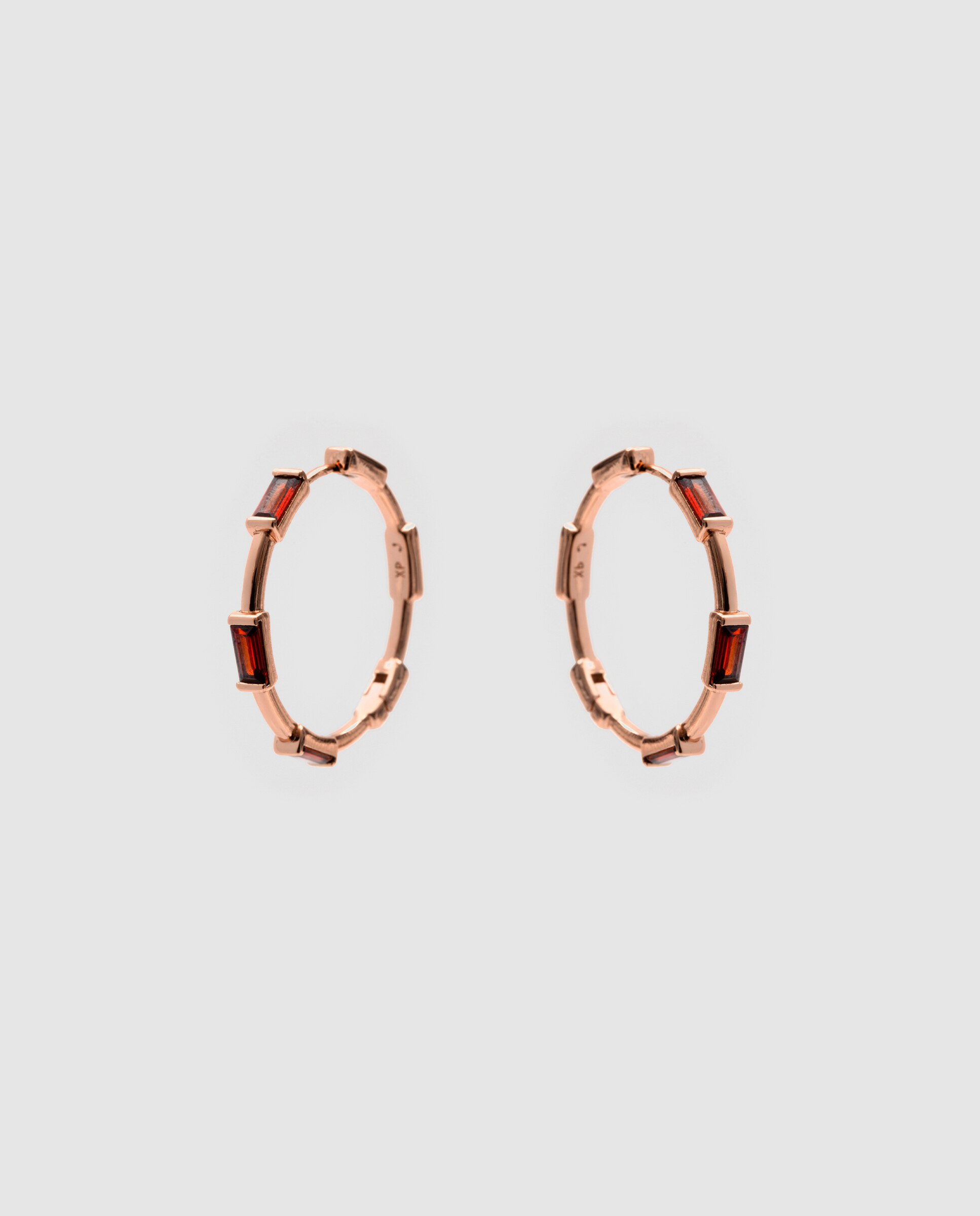 Pendientes de aro special edition con circonita ópalo de fuego acabados en oro rosa 18k - Luxenter - Rojo Rojo-2