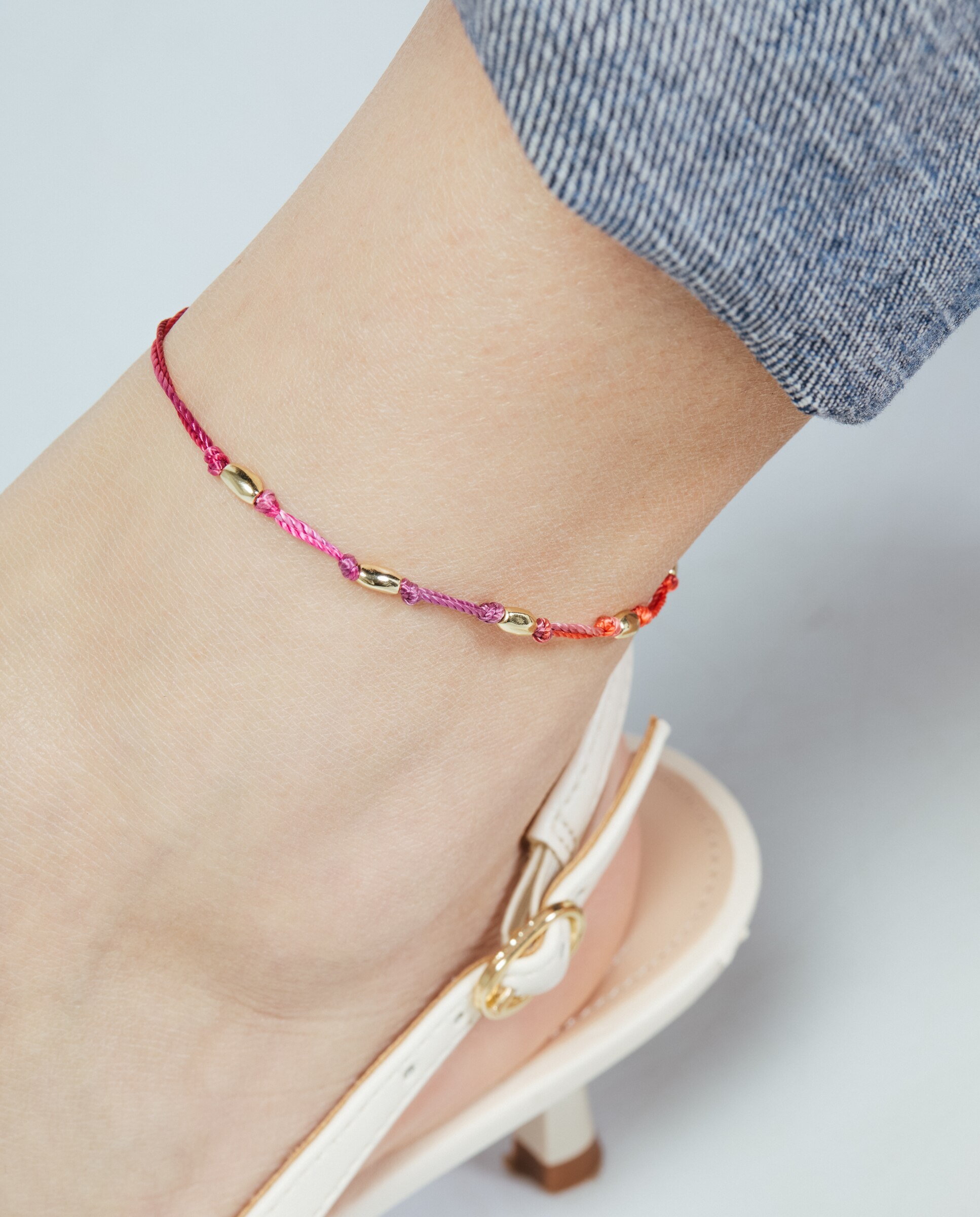 Pulsera tobillera africa acabada en oro amarillo de 18k con algodón - Luxenter - Multicolor Multicolor-4