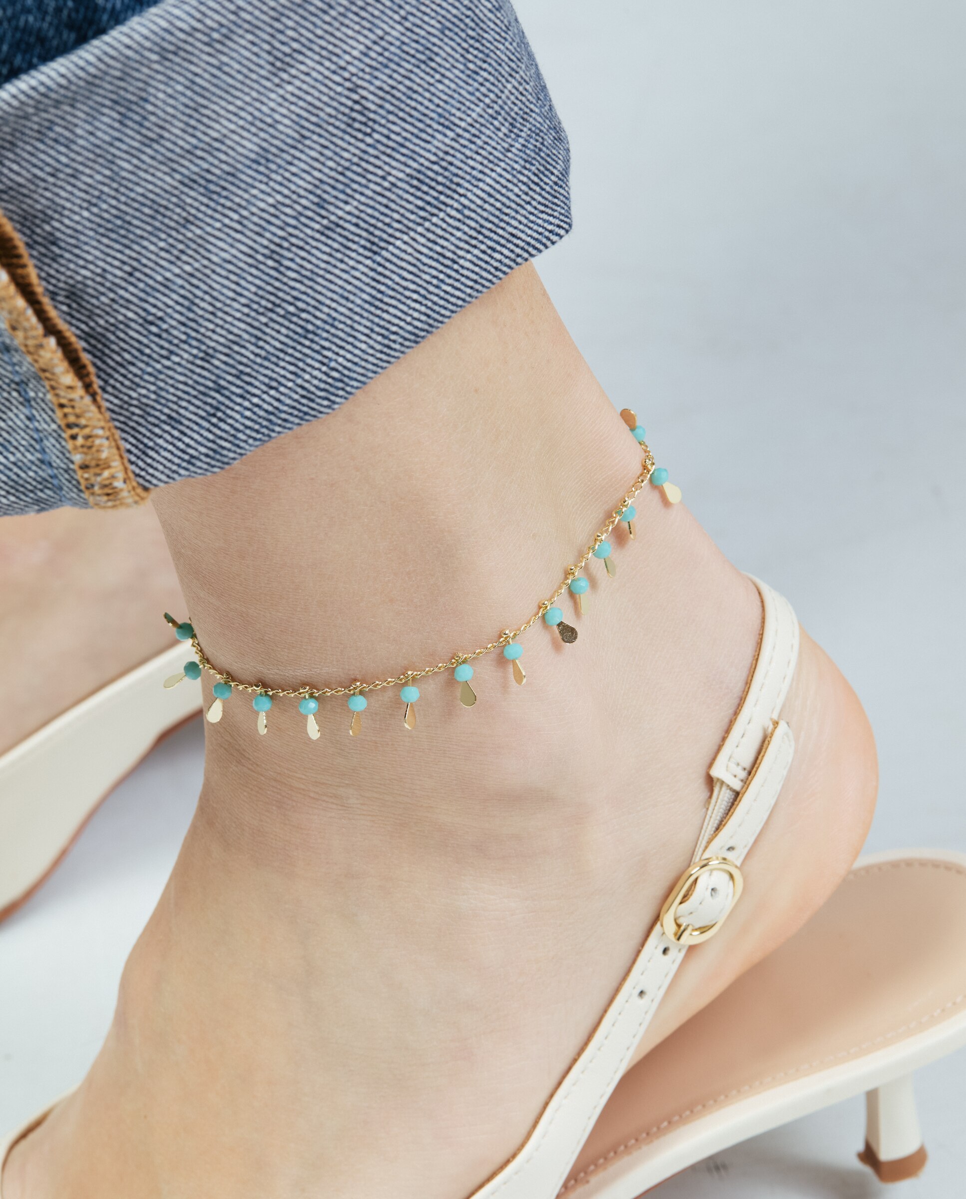 Pulsera de cadena áfrica acabada en oro amarillo de 18k con cristal - Luxenter - Azul Azul-4