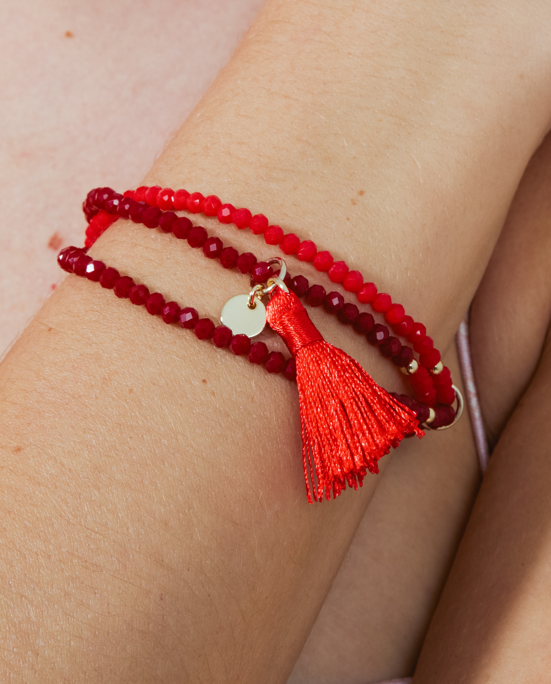 Pulsera africa acabada en oro amarillo de 18k con cristal - Luxenter - Rojo Rojo-4