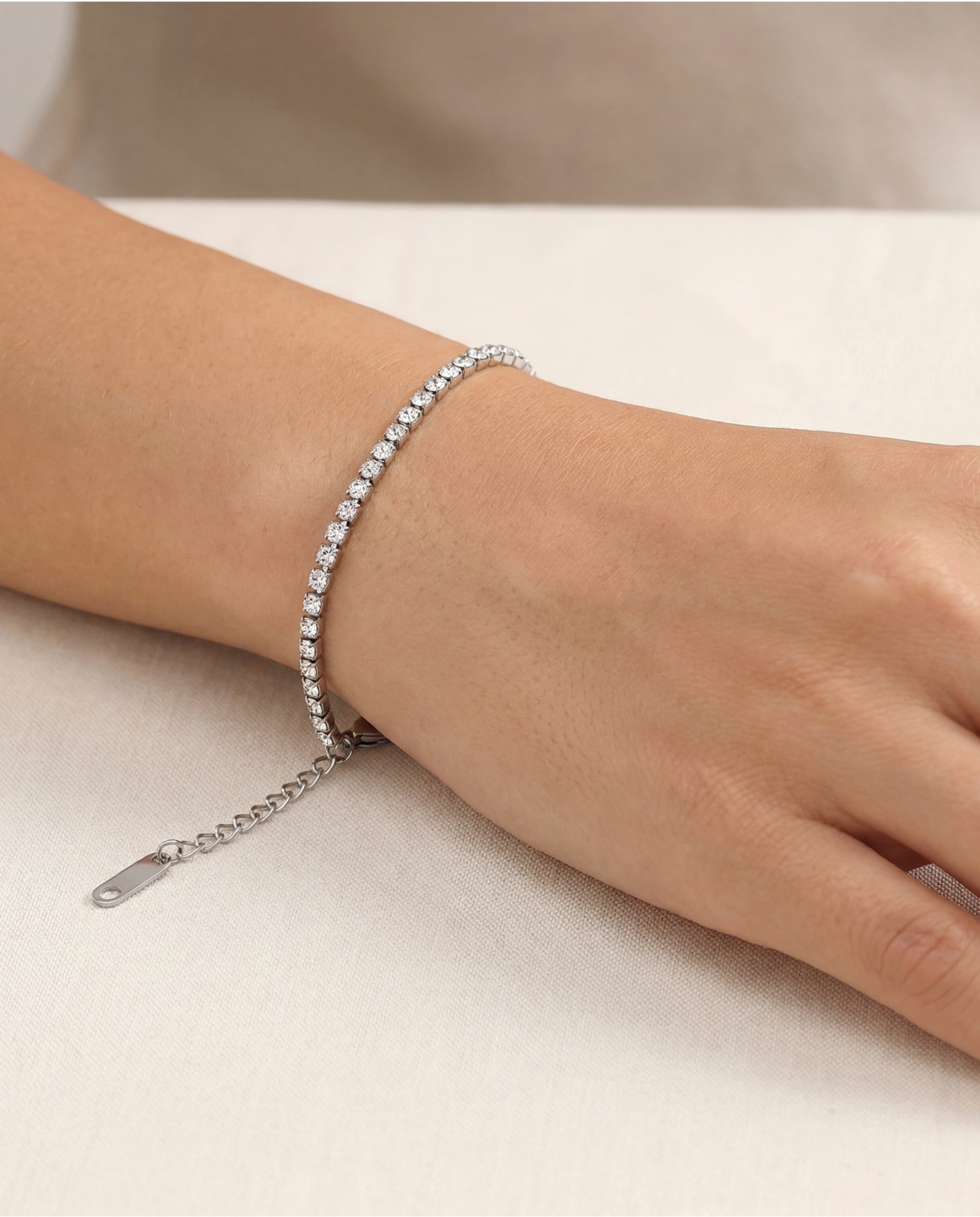 Pulsera tennis de acero acabada en rodio con circonita brillante - Luxenter - Plateado Plateado-2