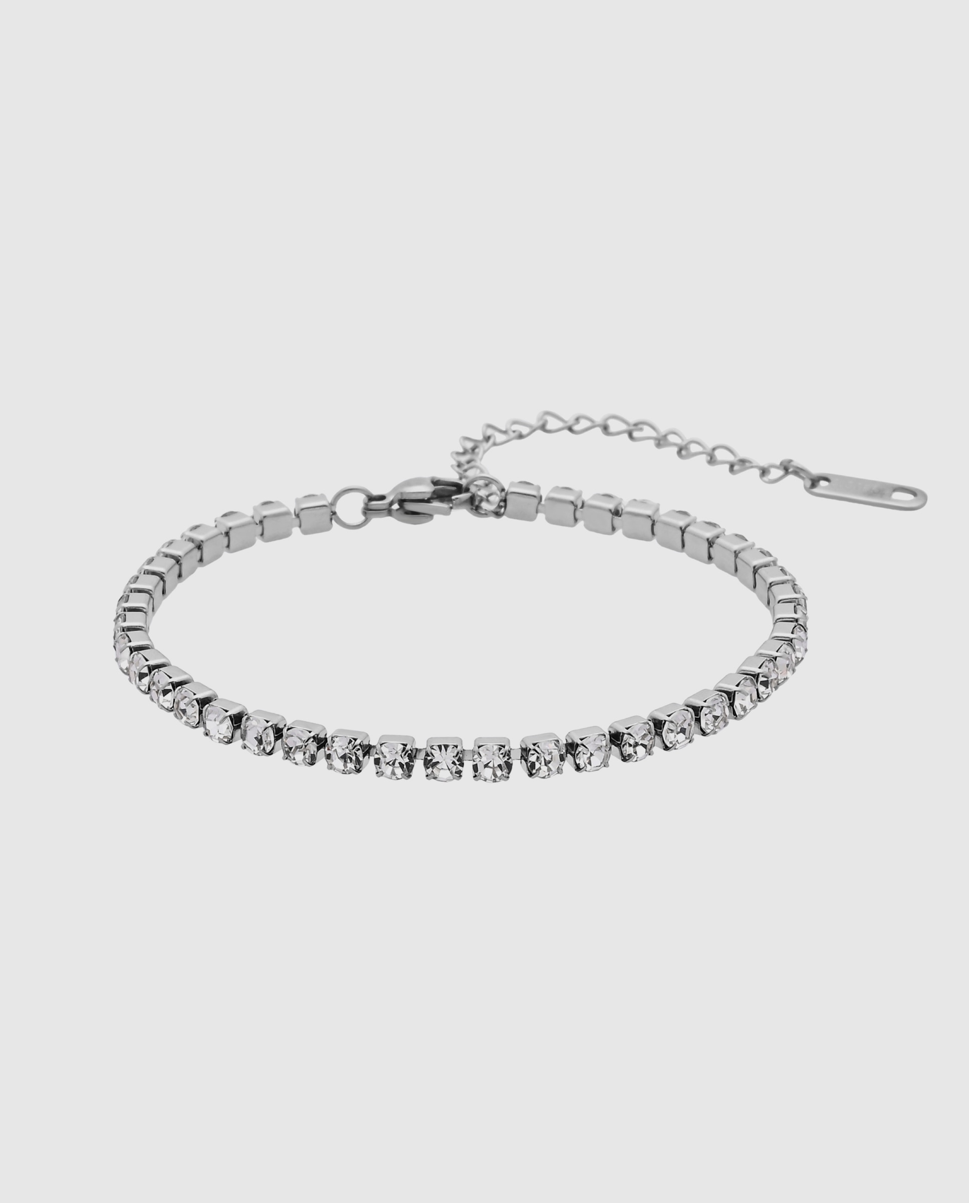 Pulsera tennis de acero acabada en oro amarillo 18k con circonita brillante - Luxenter - Plateado Plateado-1