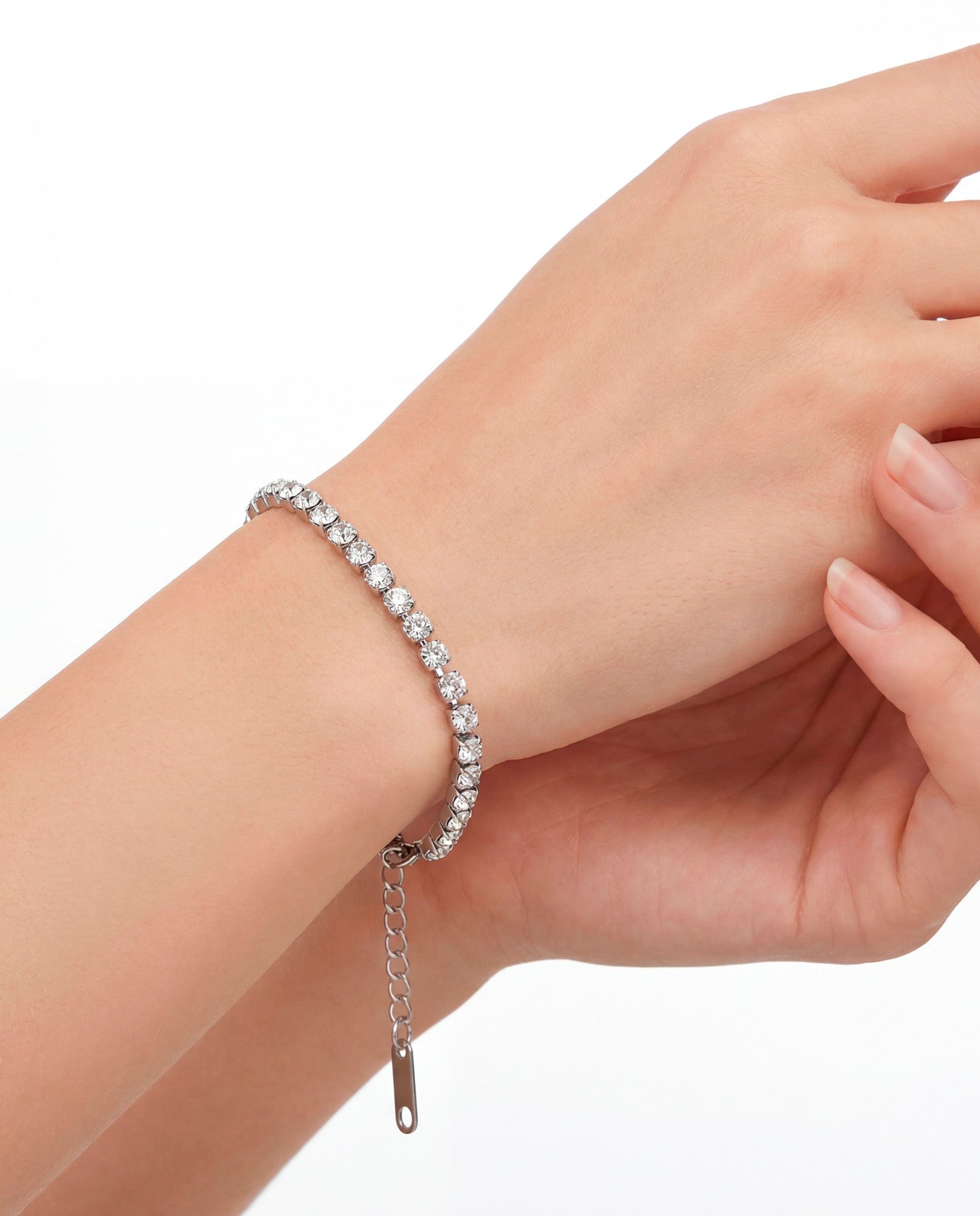 Pulsera tennis de acero acabada en oro amarillo 18k con circonita brillante - Luxenter - Plateado Plateado-2