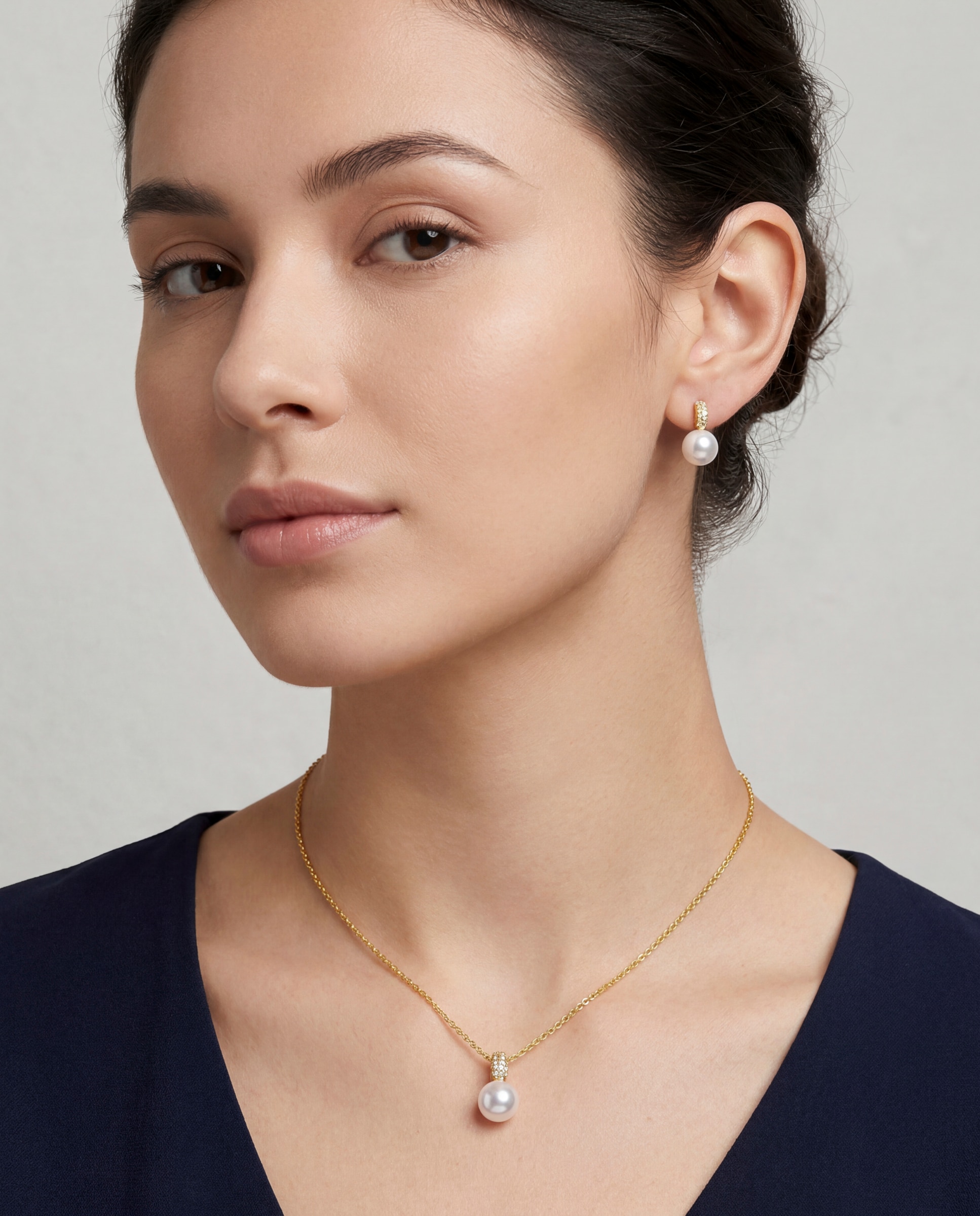 Pendiente de botón acabado en oro amarillo 18k con perla - Luxenter - Blanco Blanco-2