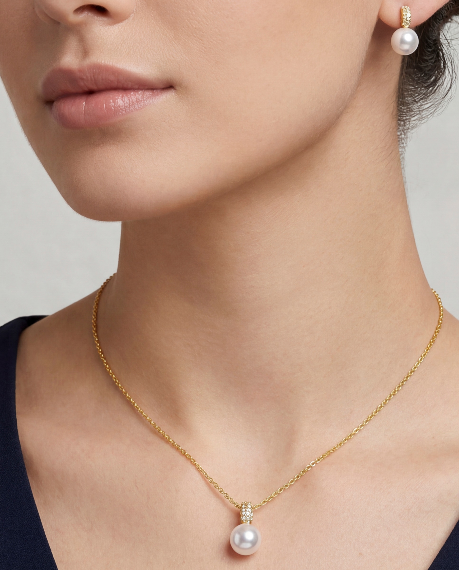 Pendiente de botón acabado en oro amarillo 18k con perla - Luxenter - Blanco Blanco-4