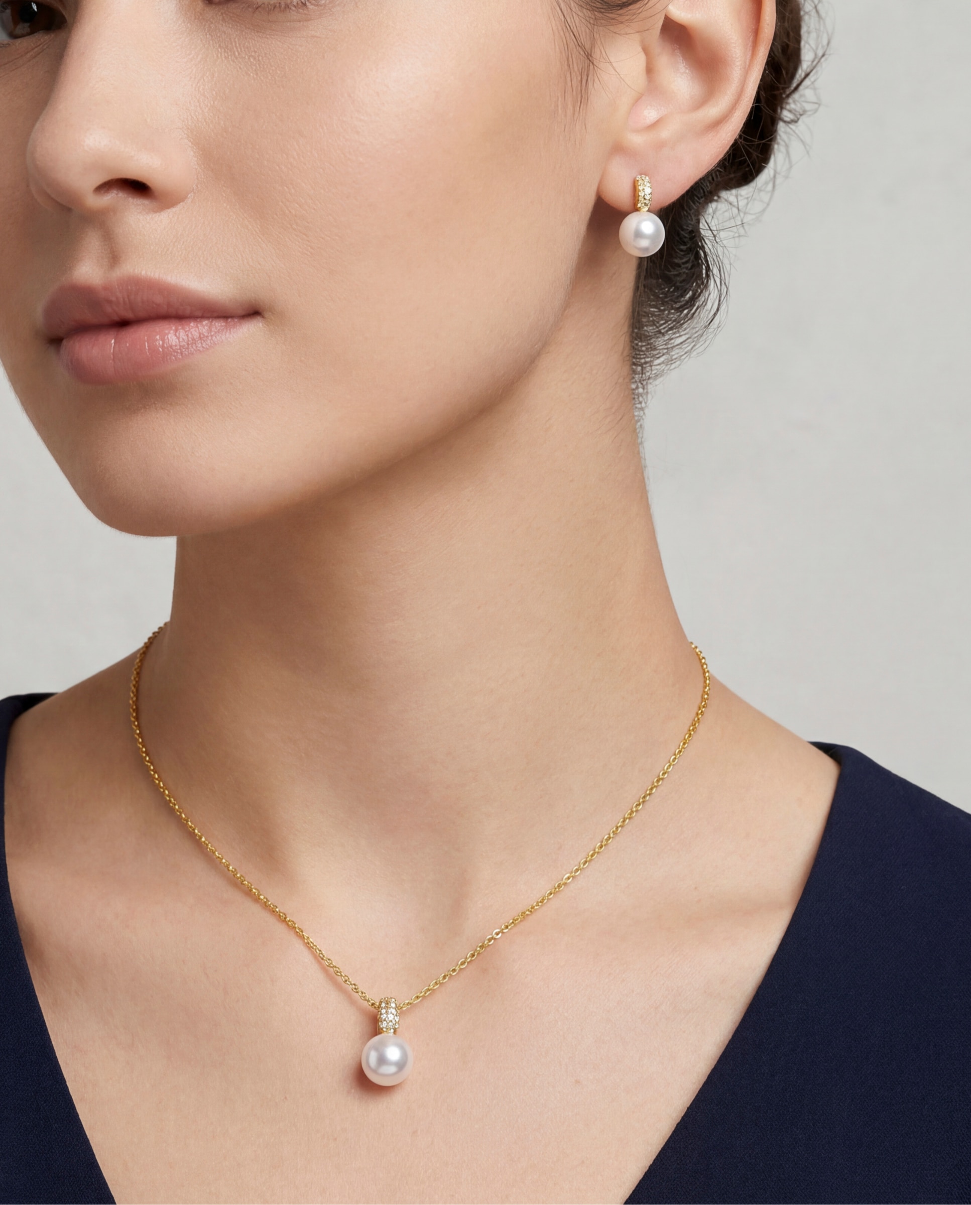 Pendiente de botón acabado en oro amarillo 18k con perla - Luxenter - Blanco Blanco-5