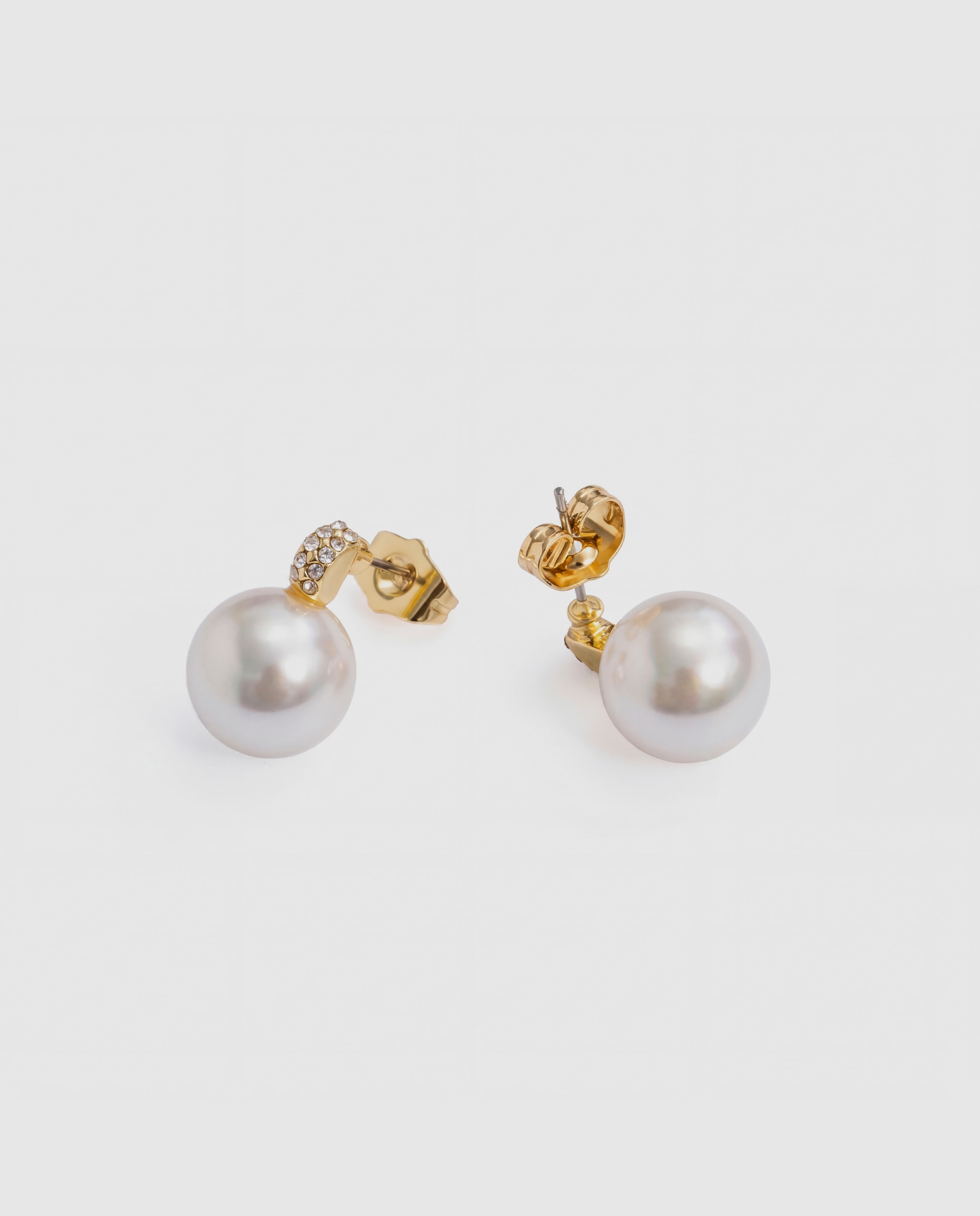 Pendiente de botón acabado en oro amarillo 18k con perla - Luxenter - Blanco Blanco-6