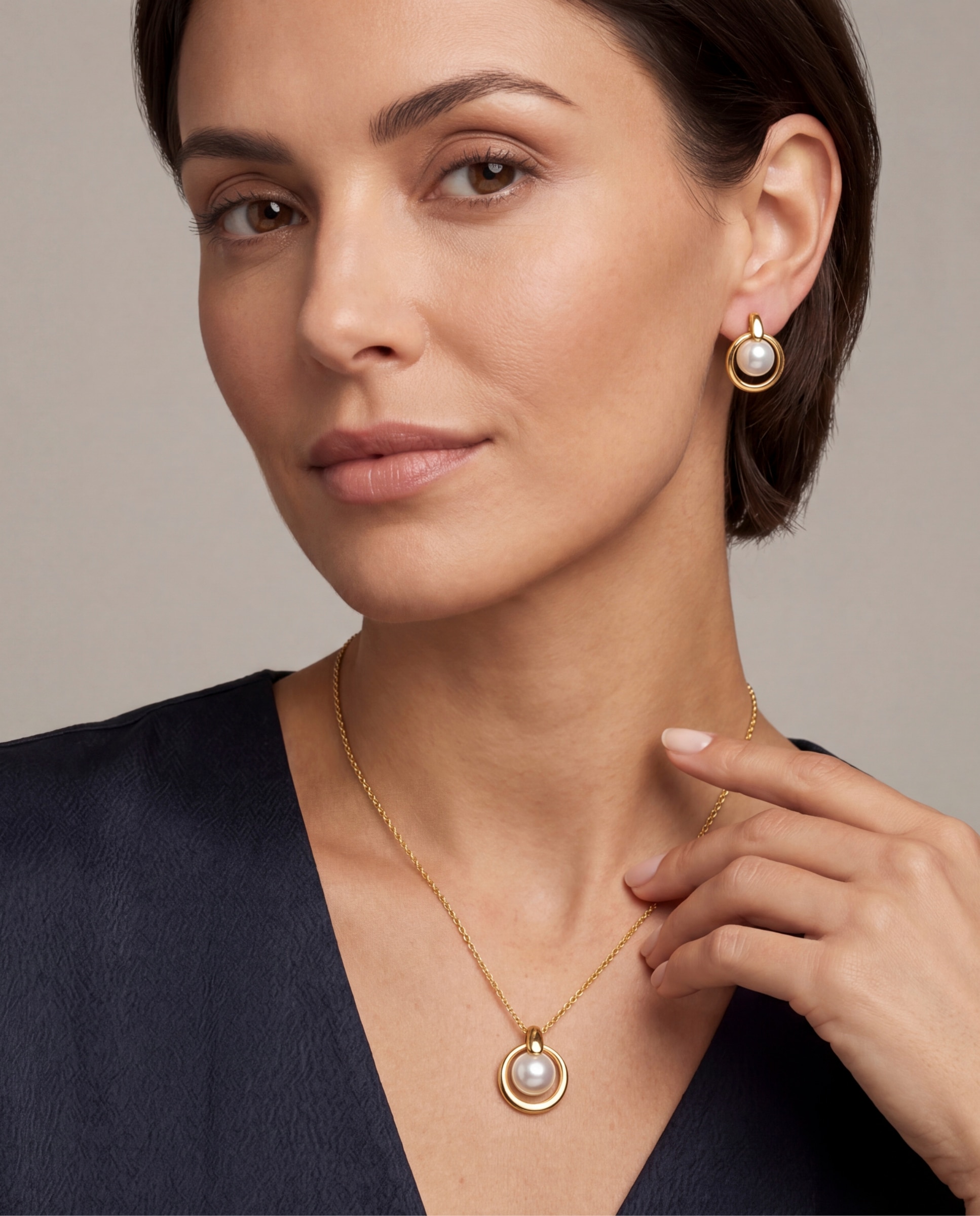 Pendiente de botón acabado en oro amarillo 18k con perla - Luxenter - Blanco Blanco-2
