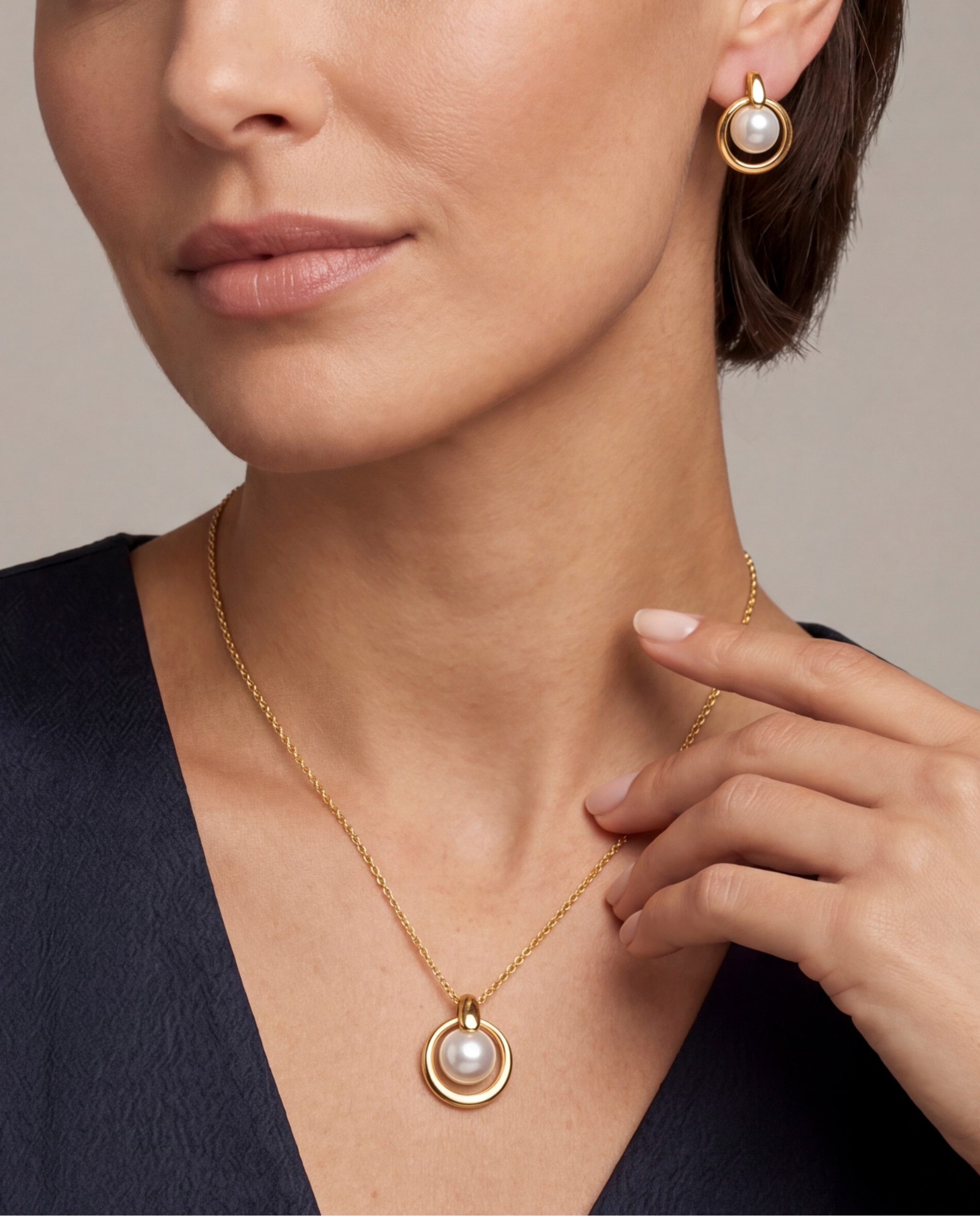 Pendiente de botón acabado en oro amarillo 18k con perla - Luxenter - Blanco Blanco-4