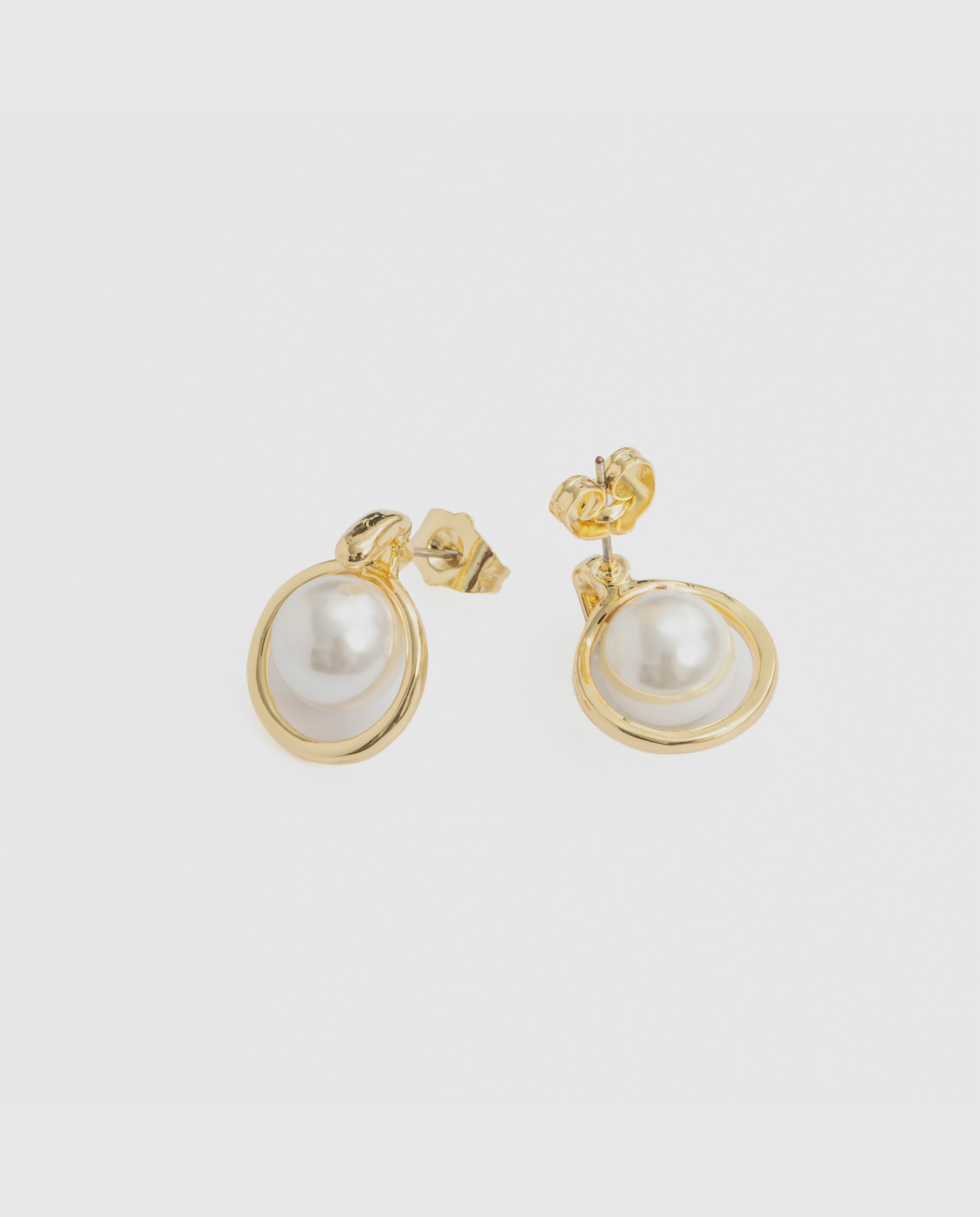 Pendiente de botón acabado en oro amarillo 18k con perla - Luxenter - Blanco Blanco-6