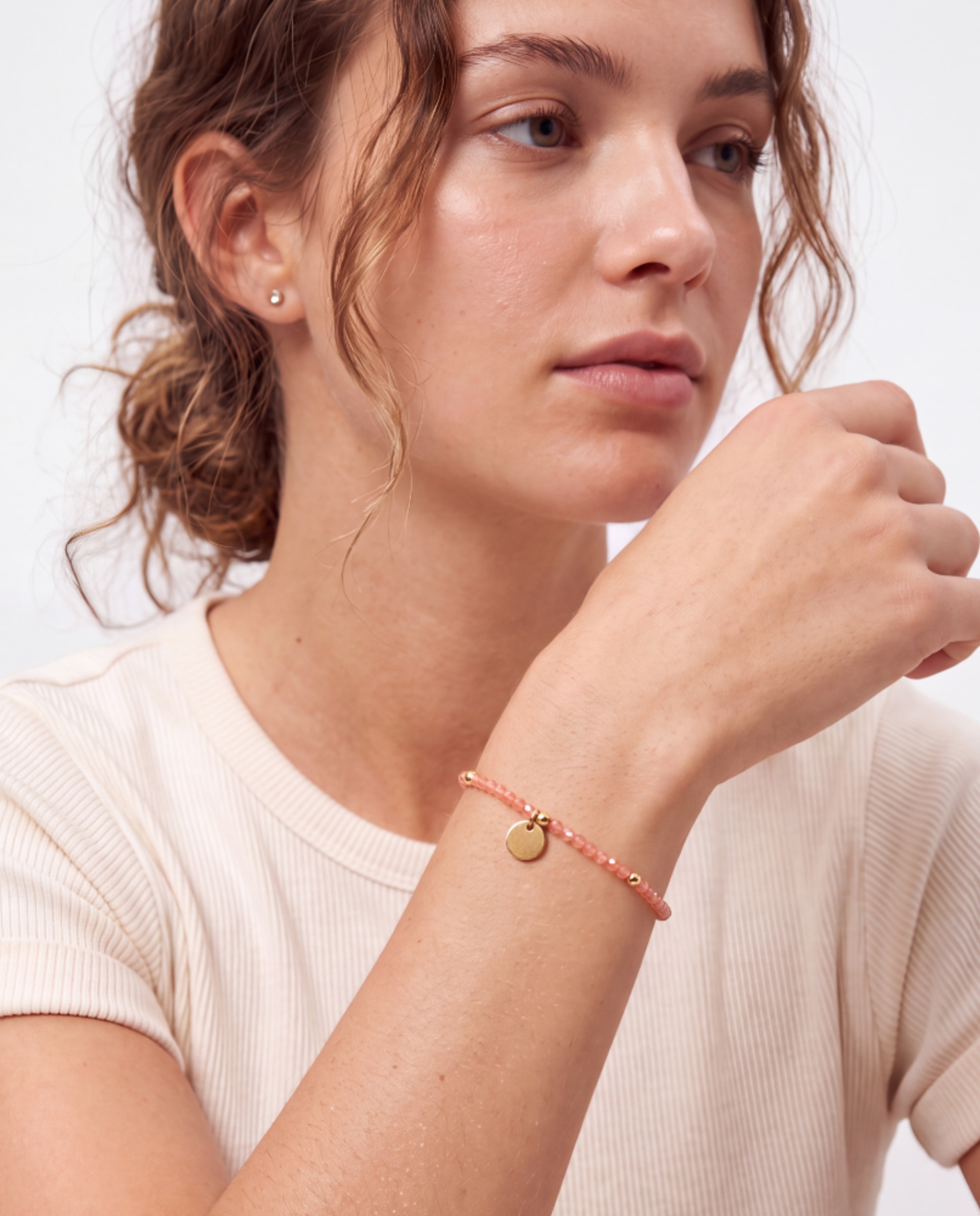 Pulsera de cadena pide un deseo con cristal naranja acabada en oro amarillo de 18k - Luxenter - Naranja Naranja-2
